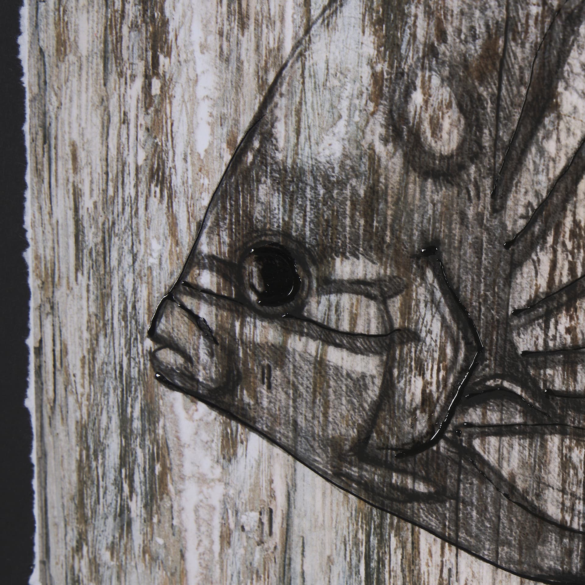 Wood Grain Fish II by Mercana Studio a Hand Embellished Textured Framed Art Print Matted under Glass — product photograph