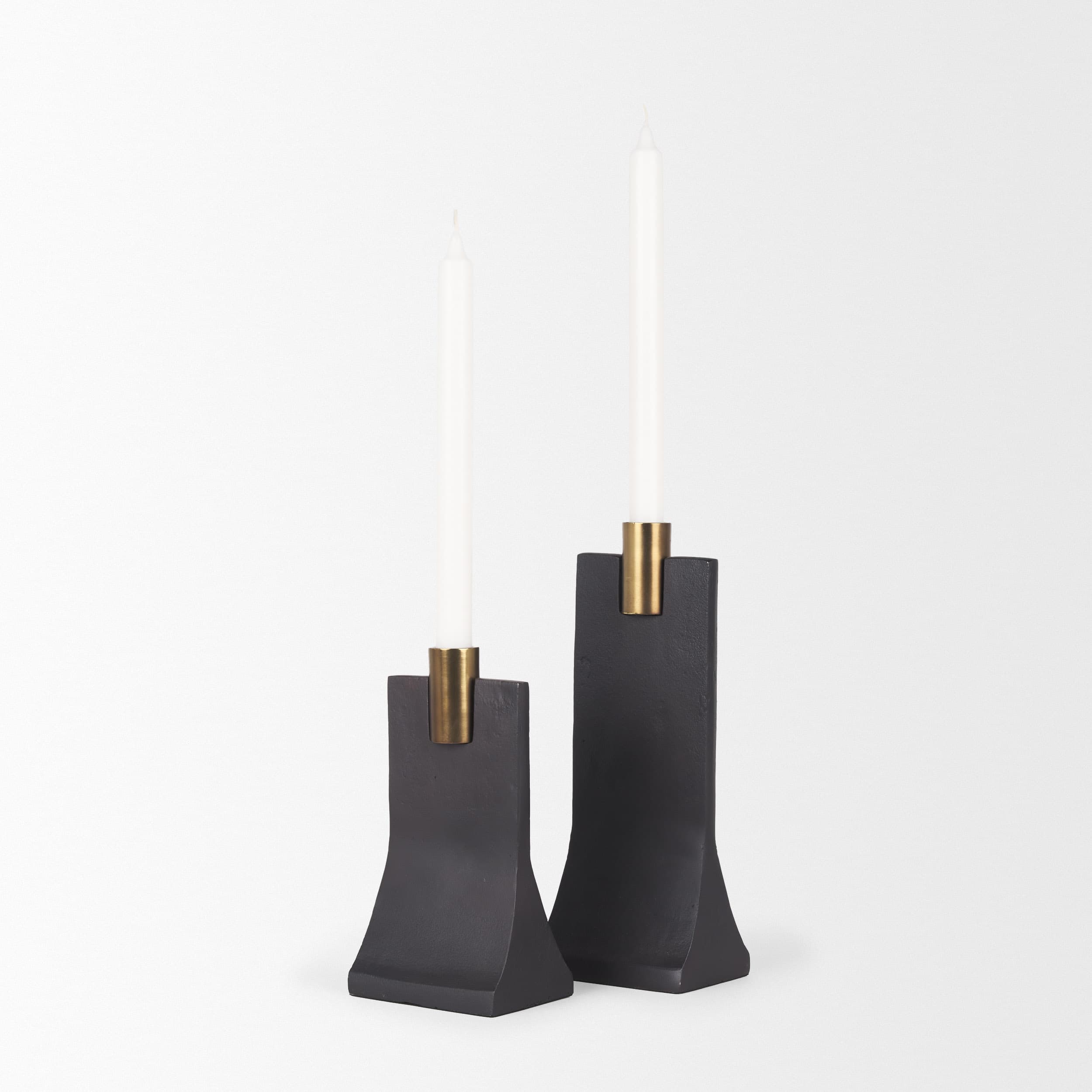 Polli Matte Black w/ Brushed Gold Metal Taper Candleholders (Set of 2) — product photograph