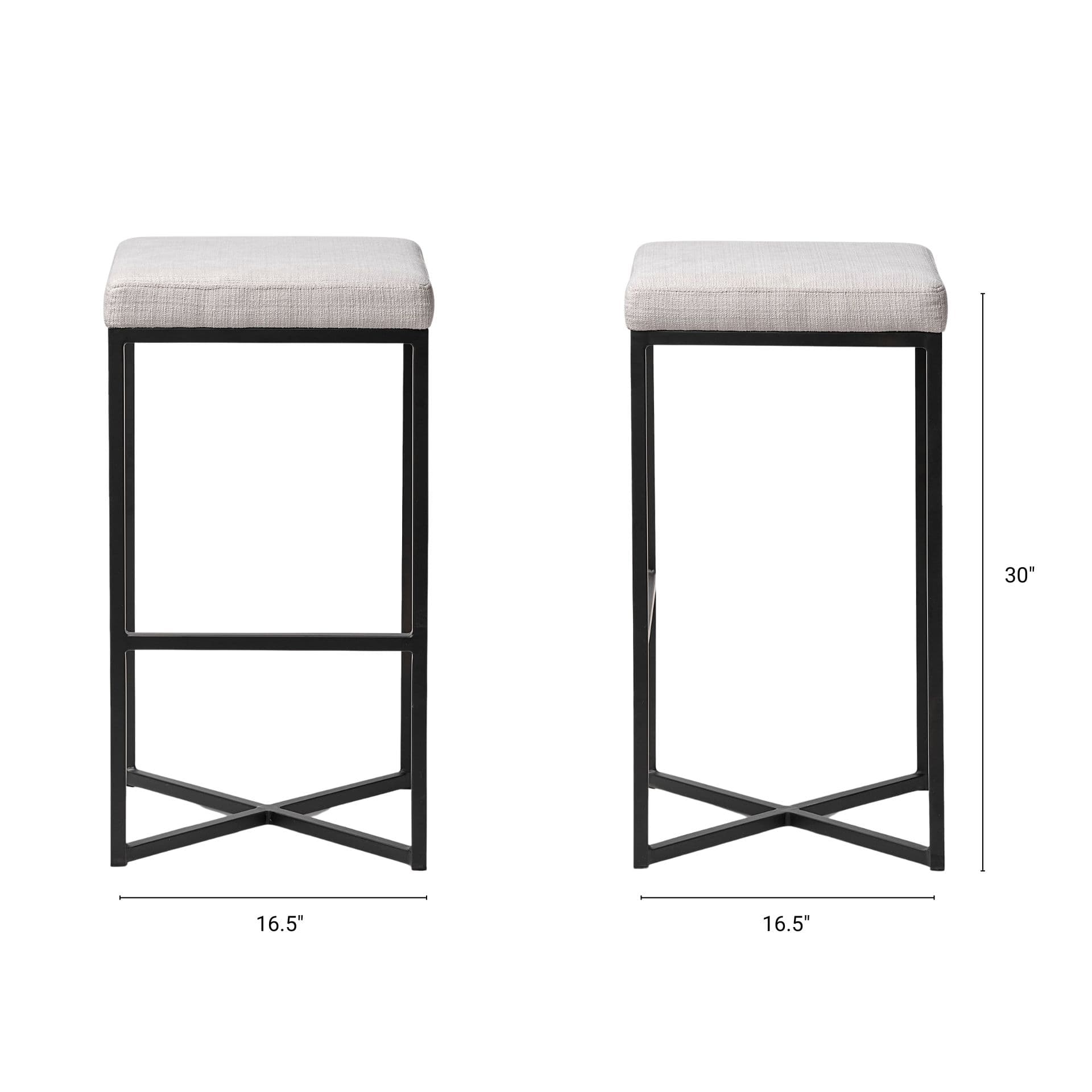 Frodo Backless 29.75in Seat Bar Stool | White Fabric w/ Black Metal — product photograph