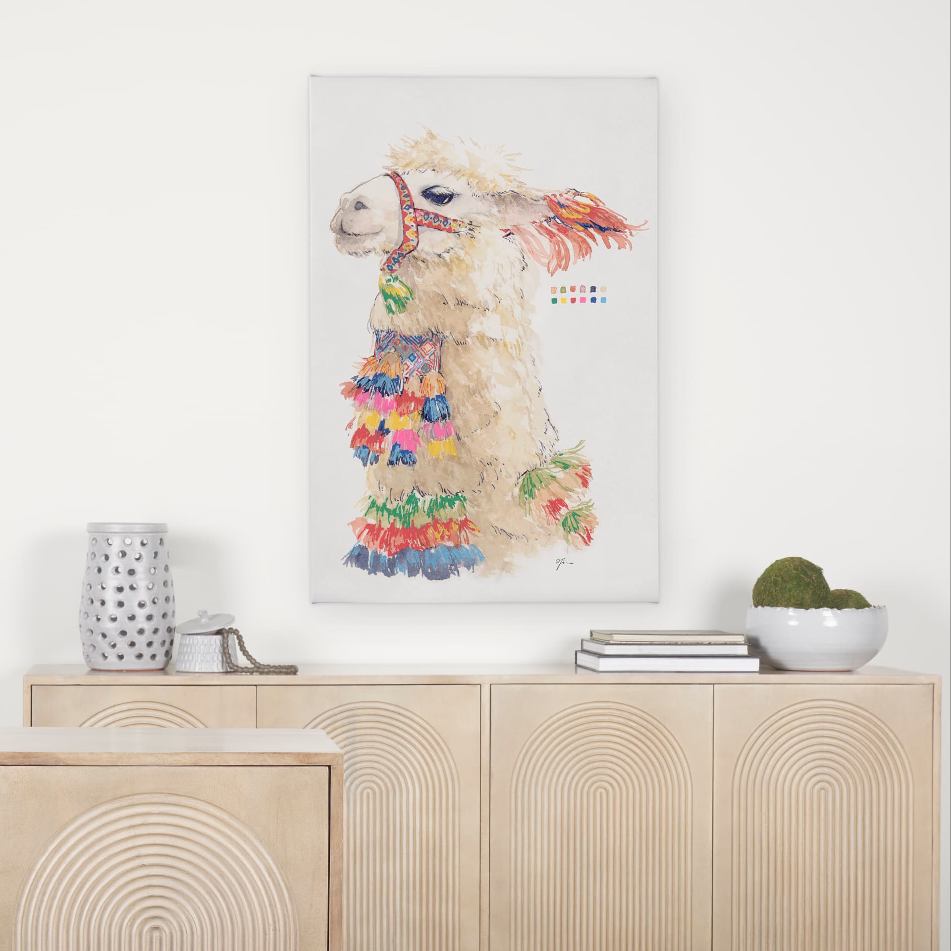 Lama III by Mercana Studio a Hand Embellished Textured Canvas — in a styled room