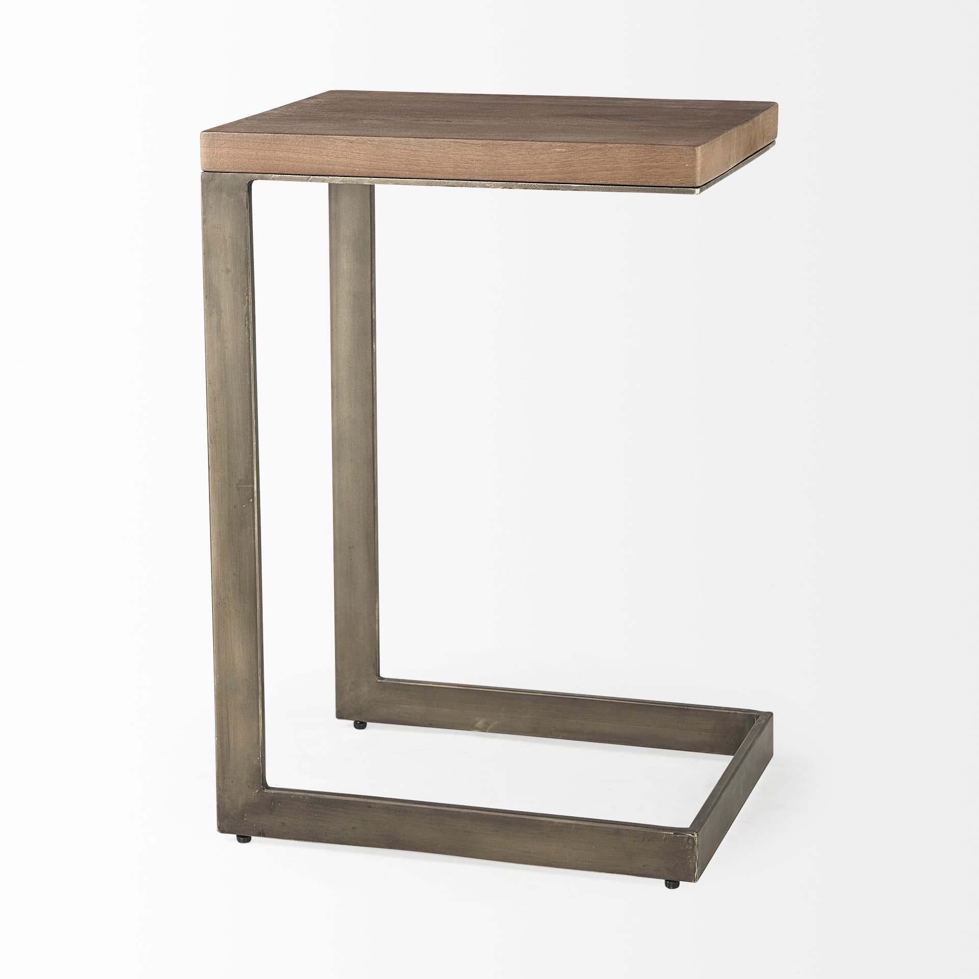 Faye 14L x 18W x 26H Medium Brown Wood W/ Antique Nickel Finished Metal Base C Side Table — product photograph