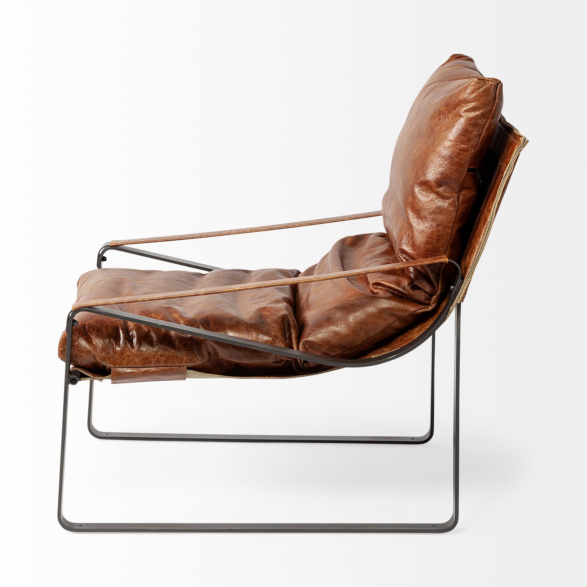 Hornet I 27.0L x 35.0W x 36.0H Brown Leather Unibody Seat w/ Black Metal Frame Accent Chair — product photograph