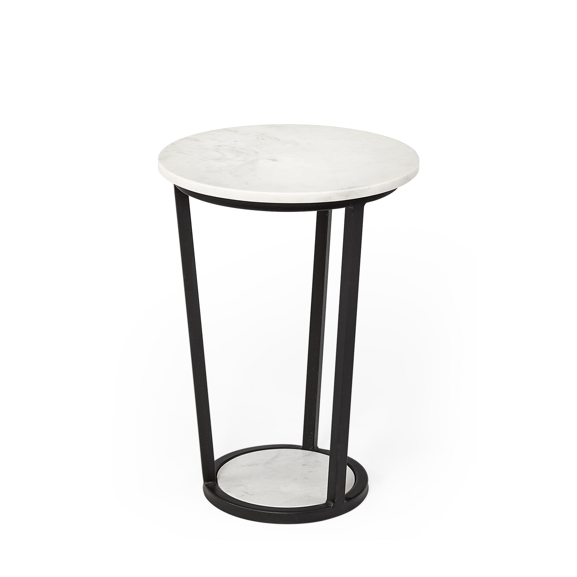 Bombola I (Small) 15L x 15W White Round Marble Top W/Black Metal Frame Accent Table — product photograph