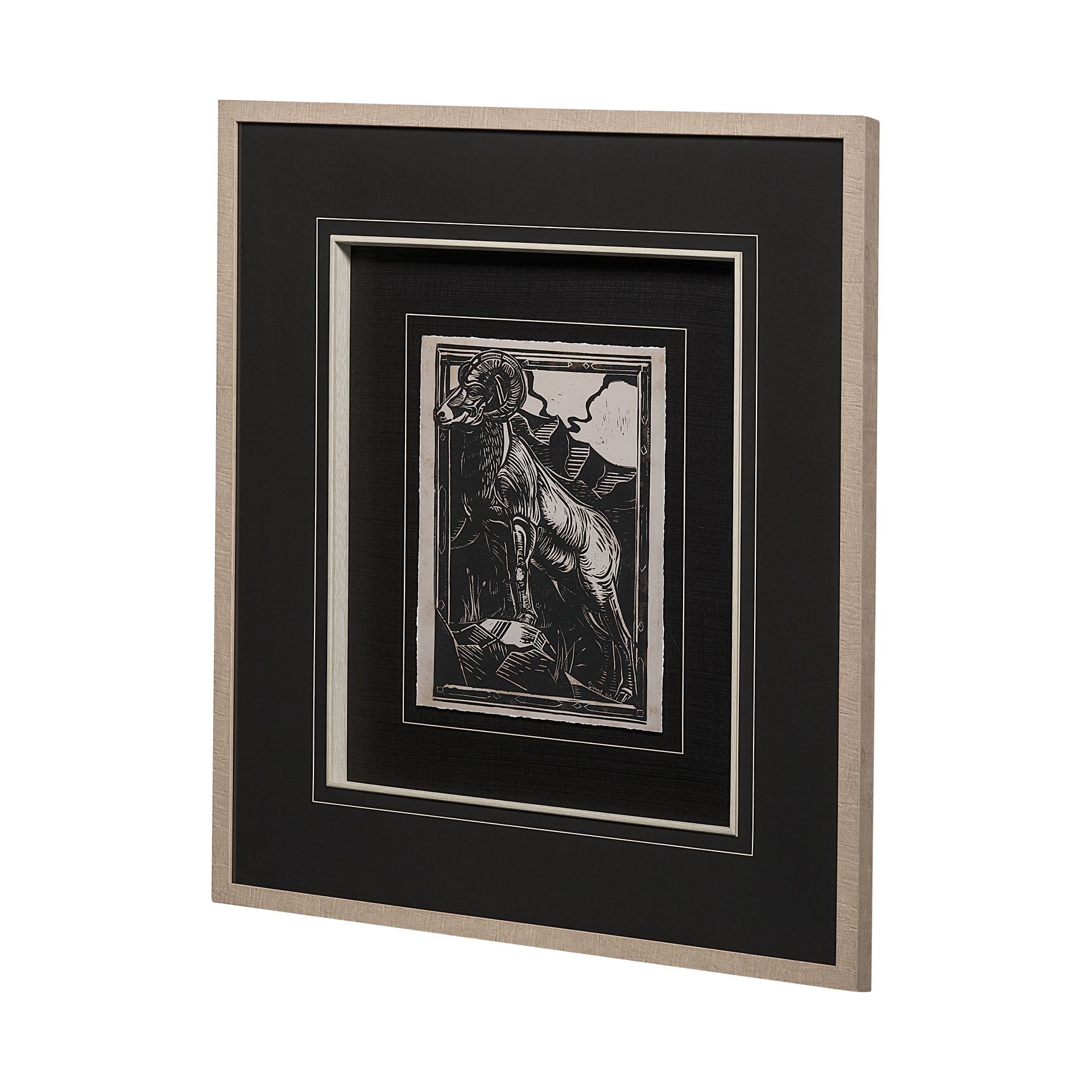 Linocut I by Mercana Studio a Hand Embellished Textured Framed Art Print Matted under Glass — product photograph