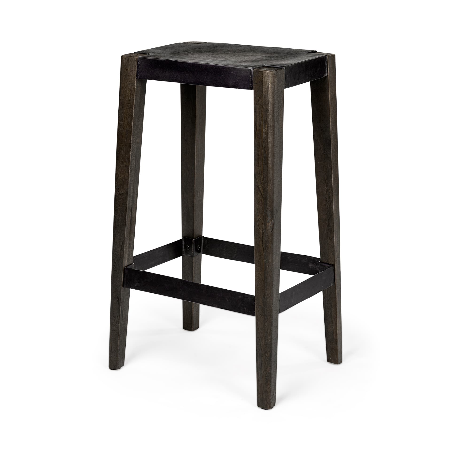 Nell Backless 30in Seat Bar Stool | Black Metal w/ Dark Brown Wood — product photograph