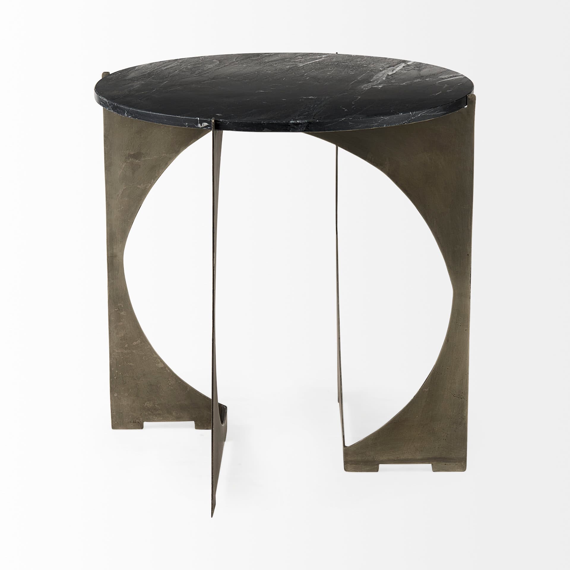 Reinhold II 21L x 21W x 21H Black Marble Top Iron Side Table — product photograph