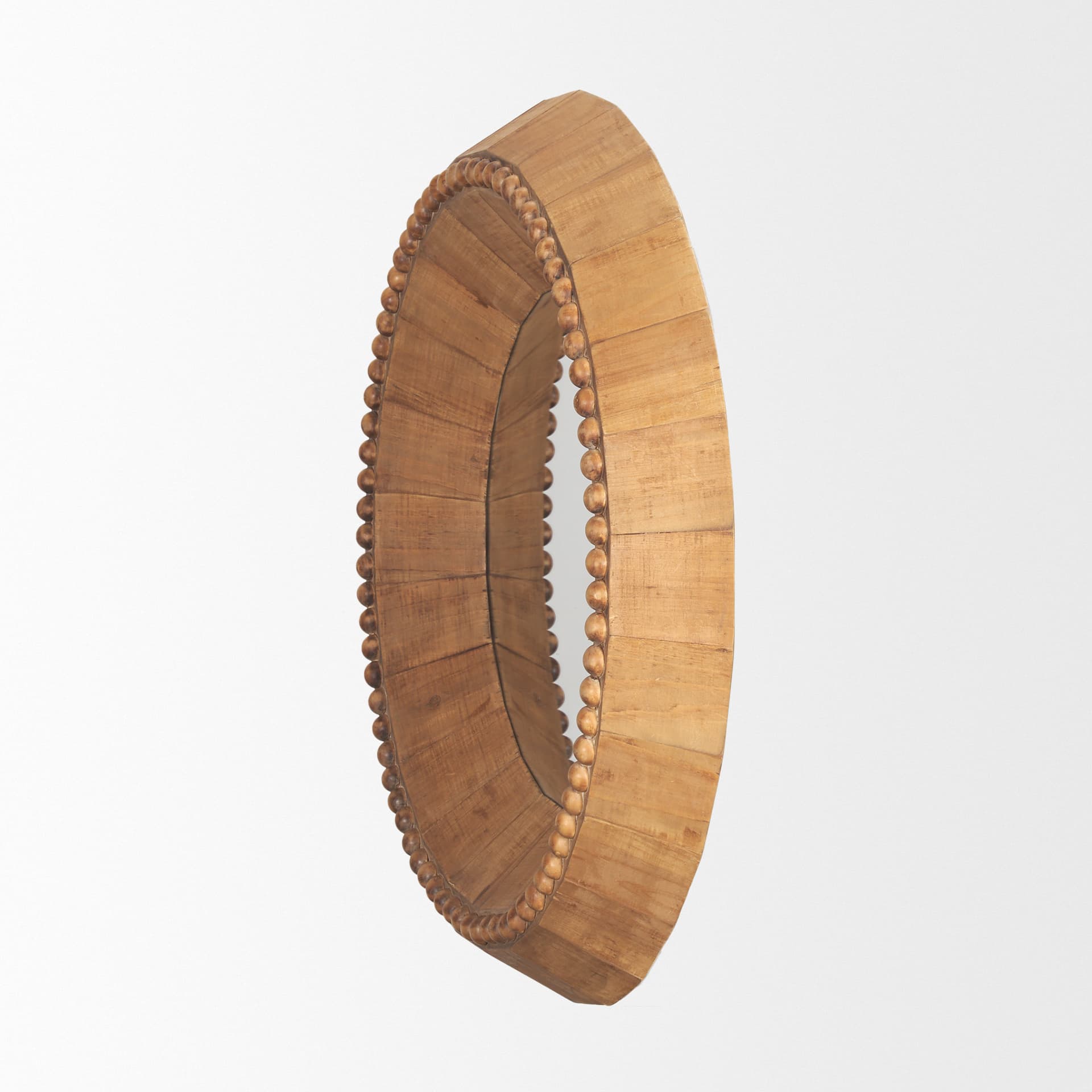 Ranela Light Brown Beaded Wooden Wall Mirror — product photograph