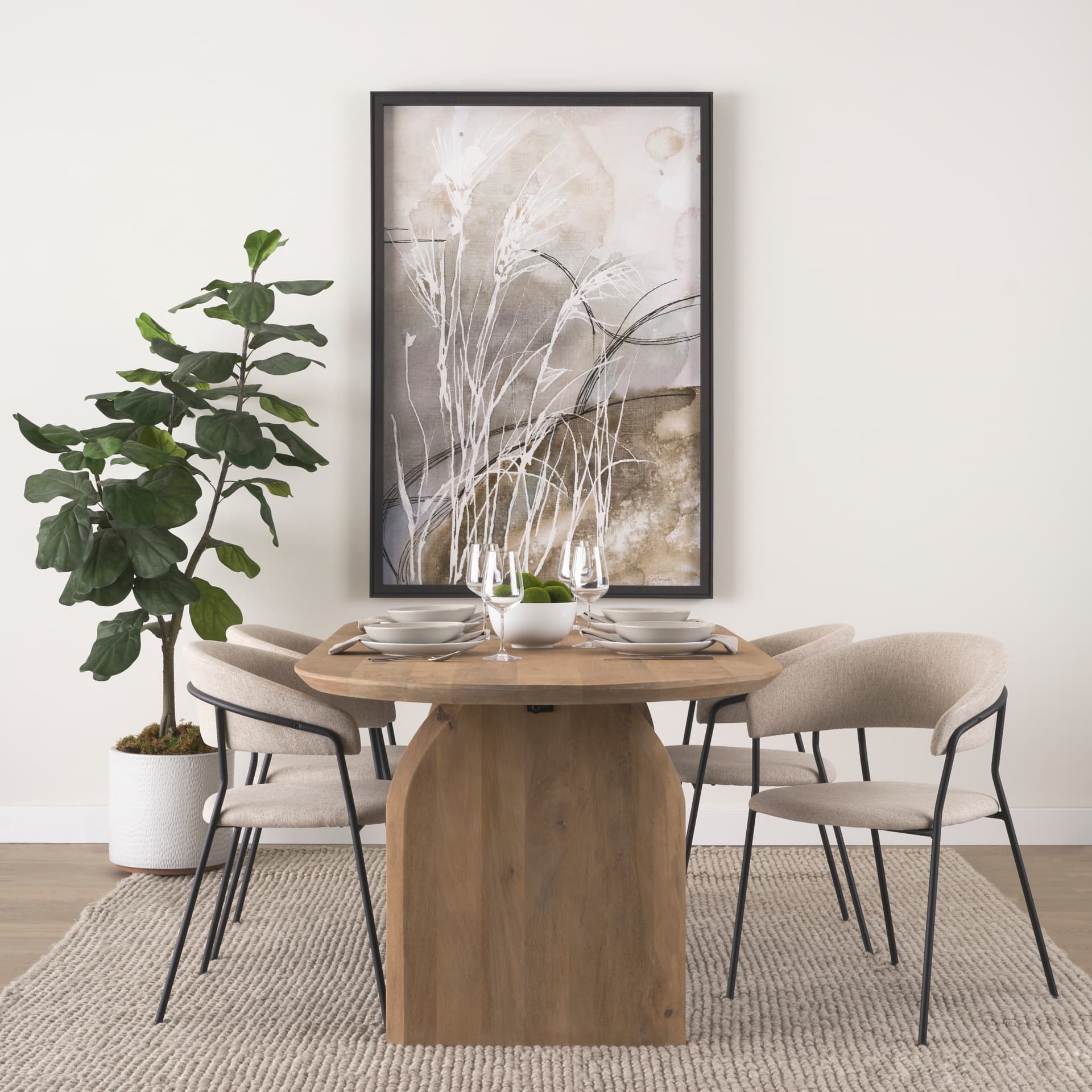 Carolyn Contoured Back Dining Side Chair | Oatmeal Fabric w/ Metal — product photograph