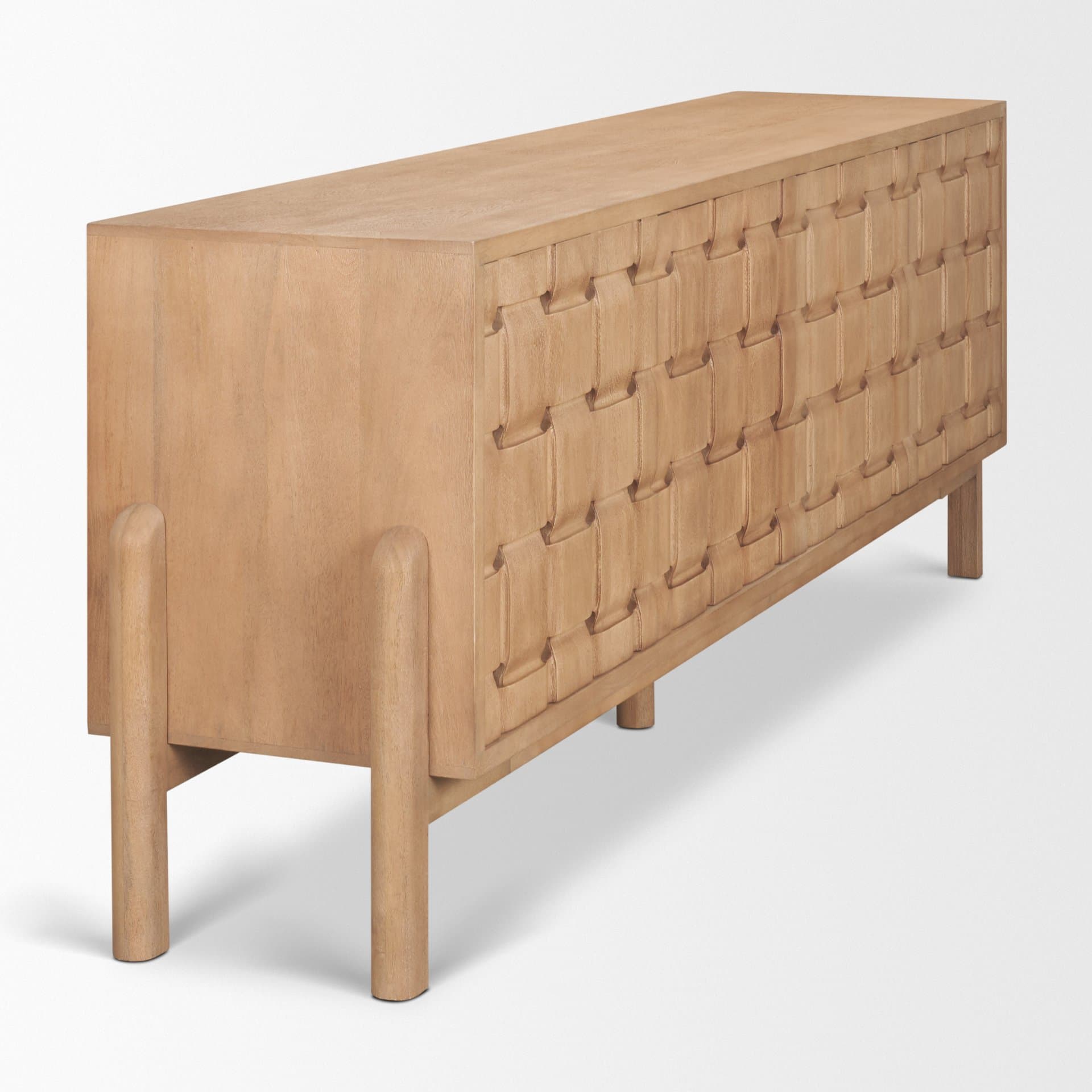 Trellyn Light Brown Solid Wood 4-Door Sideboard with Carved Woven Doors — product photograph