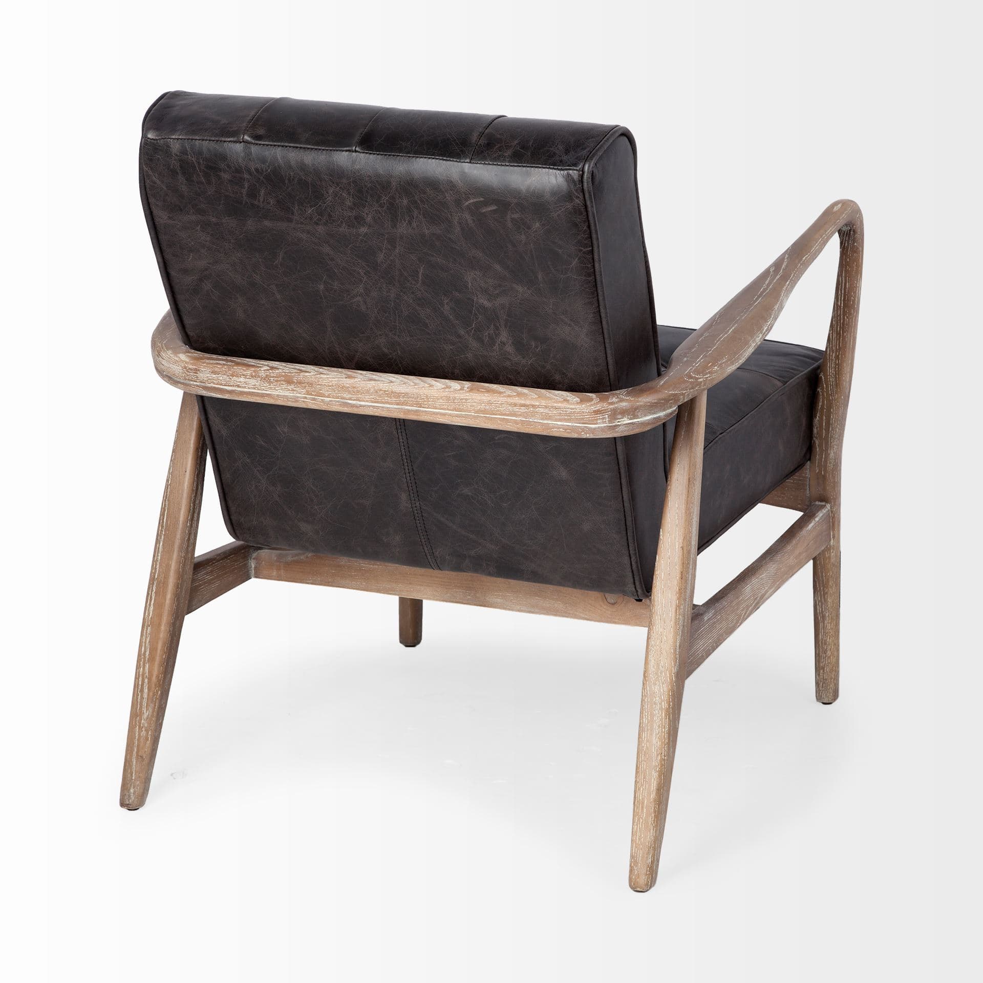 Phineas Black Leather W/ Brown Wooden Frame Accent Chair — product photograph