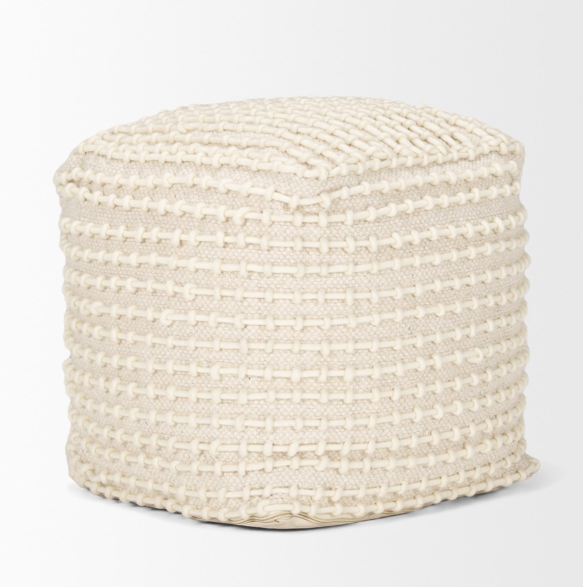 Sakaye Beige w/ Cream Stitched Patterned Pouf — product photograph
