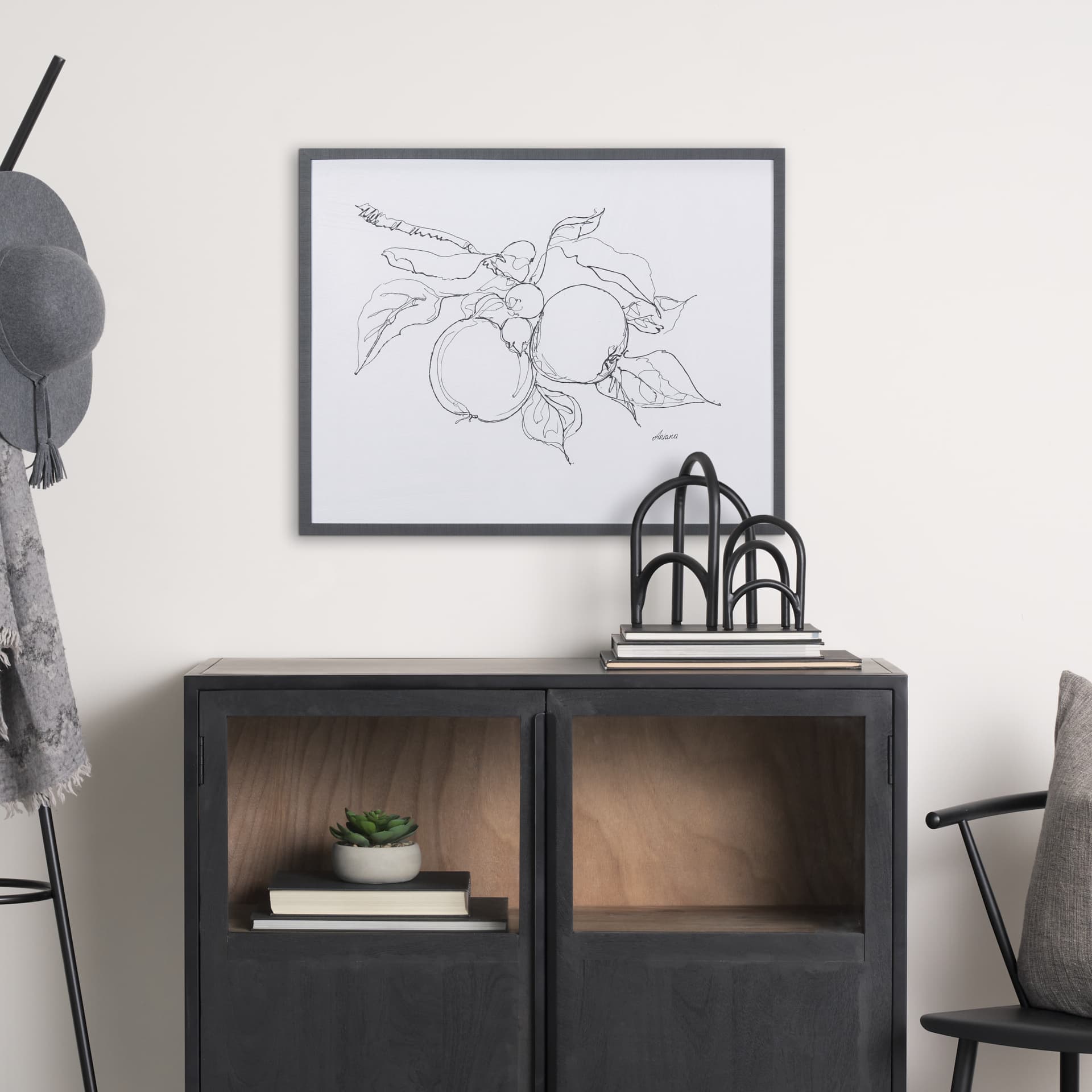 Fruit Sketch Apple by Mercana Studio a Hand Embellished Textured Framed Art Print — in a styled room