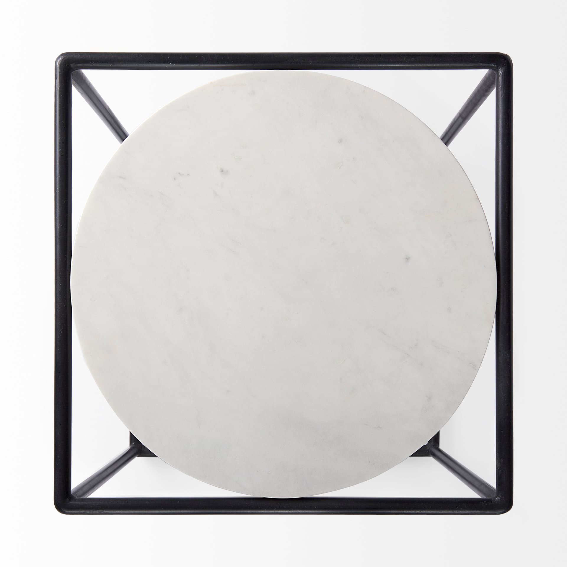 Austen 20L x 20W x 22H Round White Marble Top W/ Black Metal Frame Side Table — product photograph