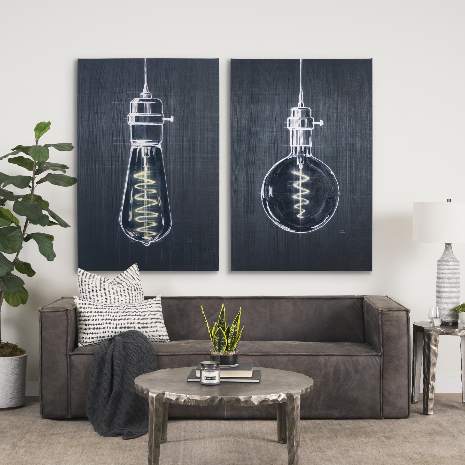 Bright Idea II by Mercana Studio a Hand Embellished Textured Canvas — in a styled room