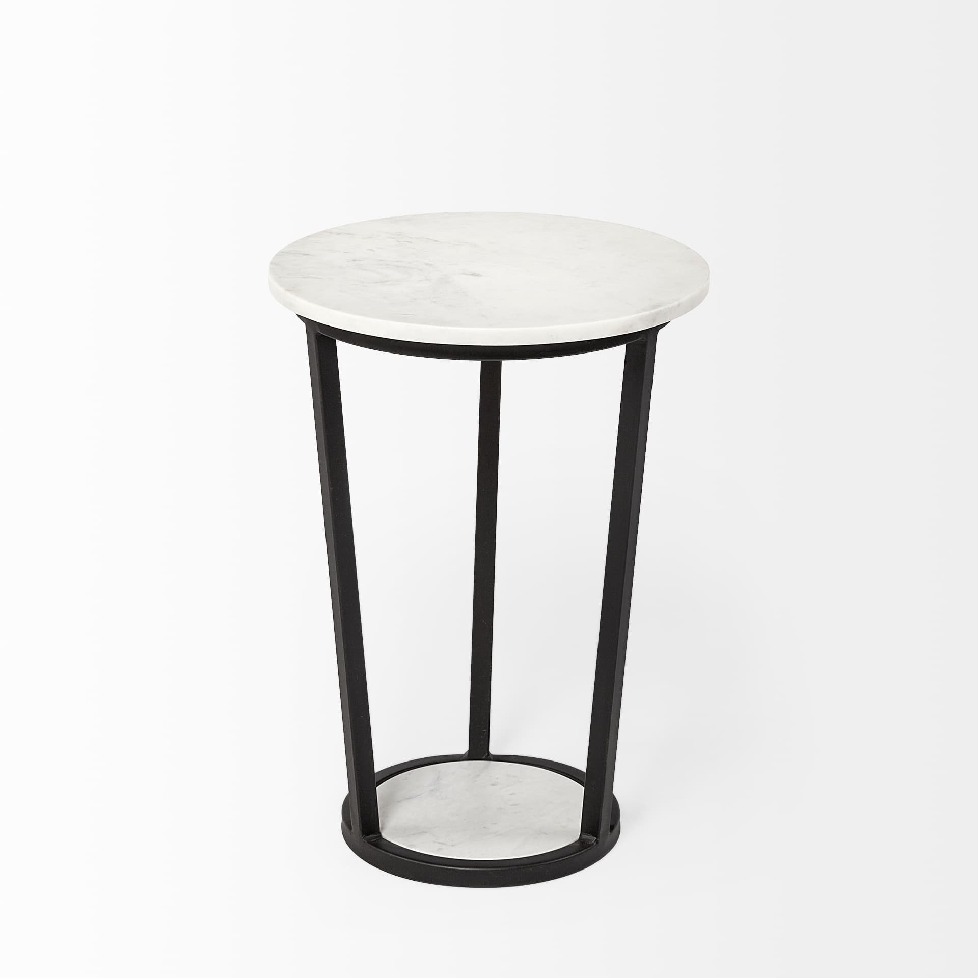 Bombola I (Small) 15L x 15W White Round Marble Top W/Black Metal Frame Accent Table — product photograph