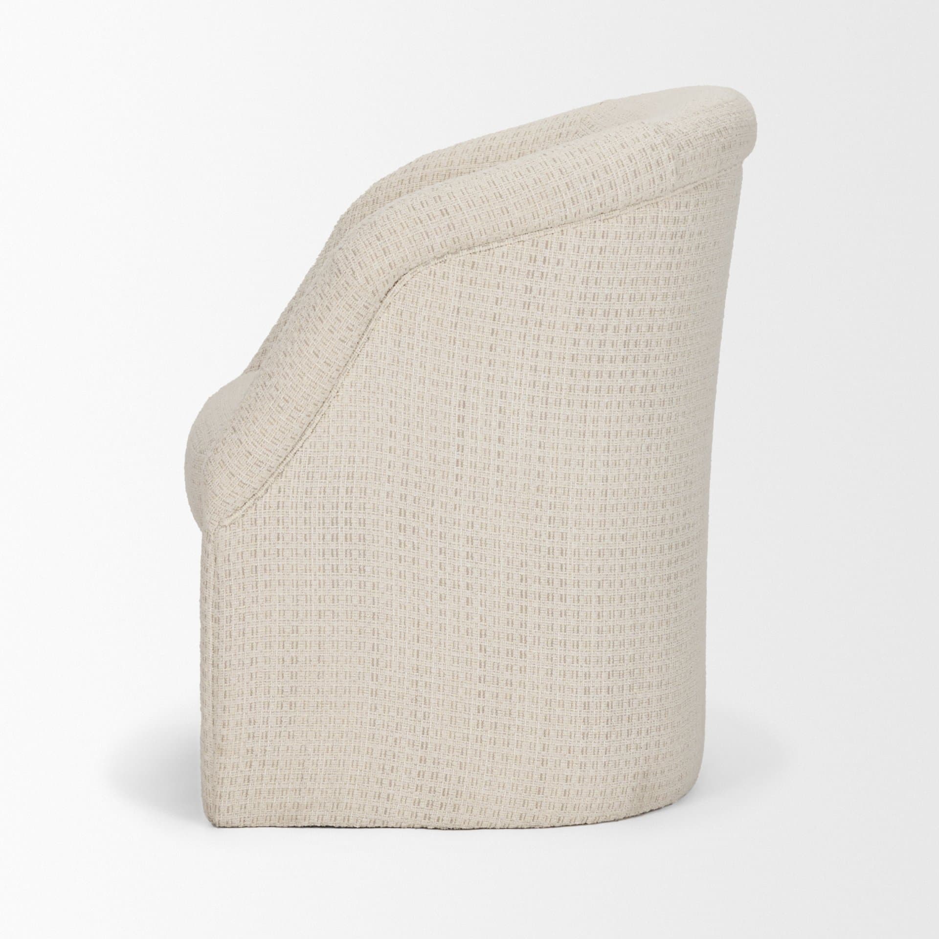 Curtis Barrel Back Dining Arm Chair | Cream Fabric w/ Tapered Wood — product photograph