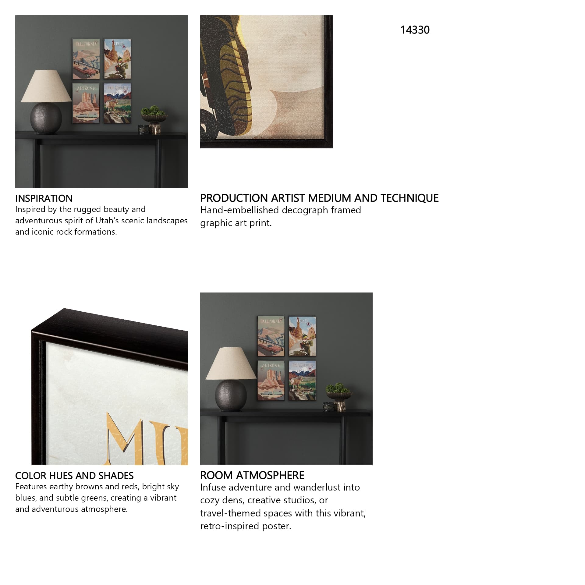 Utah Go USA (SM) by Mercana Studio a Hand Embellished Decograph Framed Art Print — in a styled room