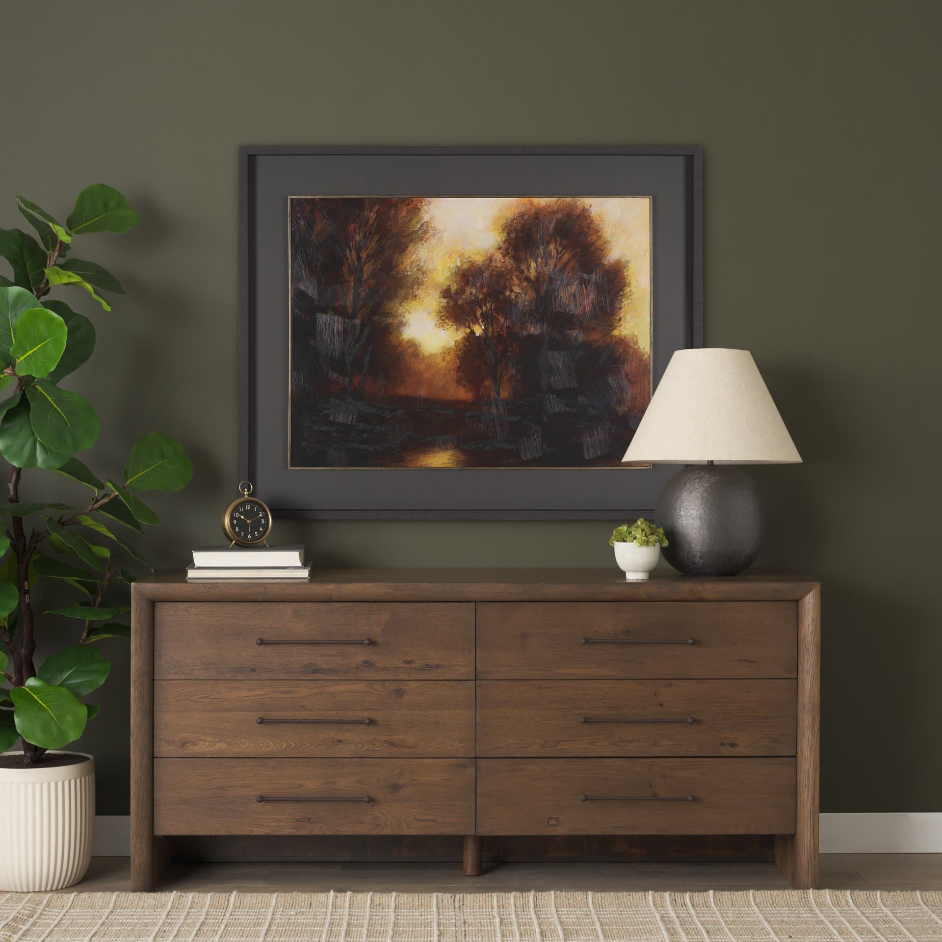 Golden Quiet I by Mercana Studio Hand-Embellished Textured Framed Artwork Matted under Glass — in a styled room