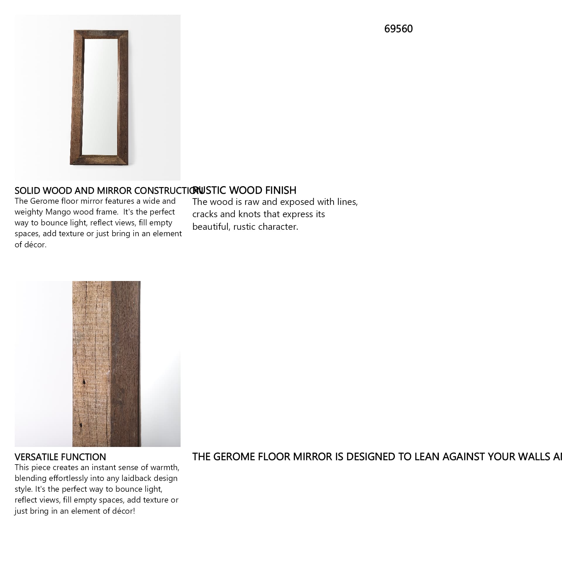 Gerome 31.0L x 5.0W x 86.0H Brown Wooden Floor Mirror — product photograph