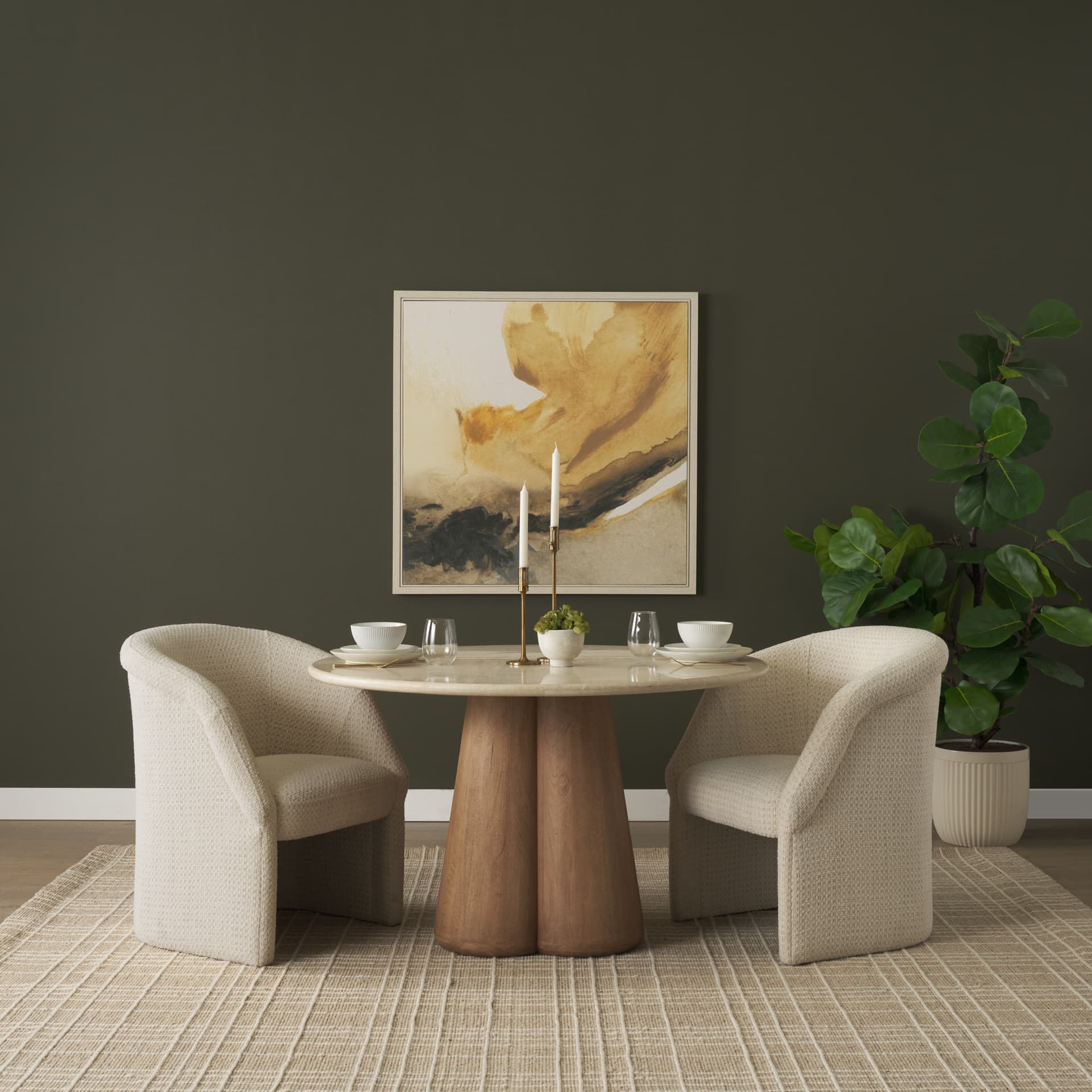 Curtis Barrel Back Dining Arm Chair | Cream Fabric w/ Tapered Wood — product photograph