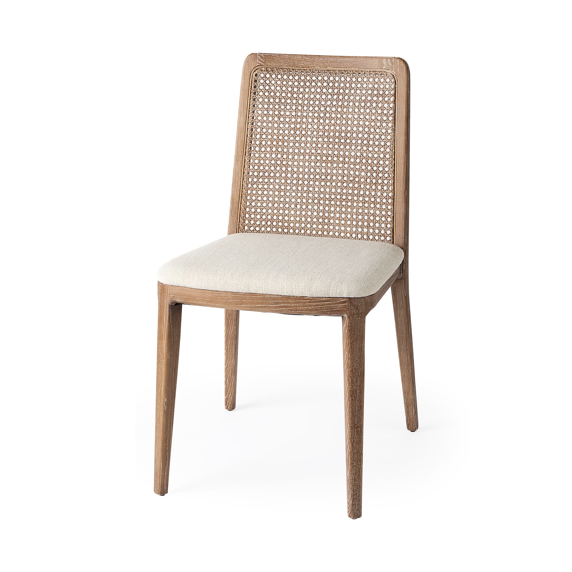 Clara Cane Back Dining Side Chair | Cream Fabric w/ Brown Wood — product photograph