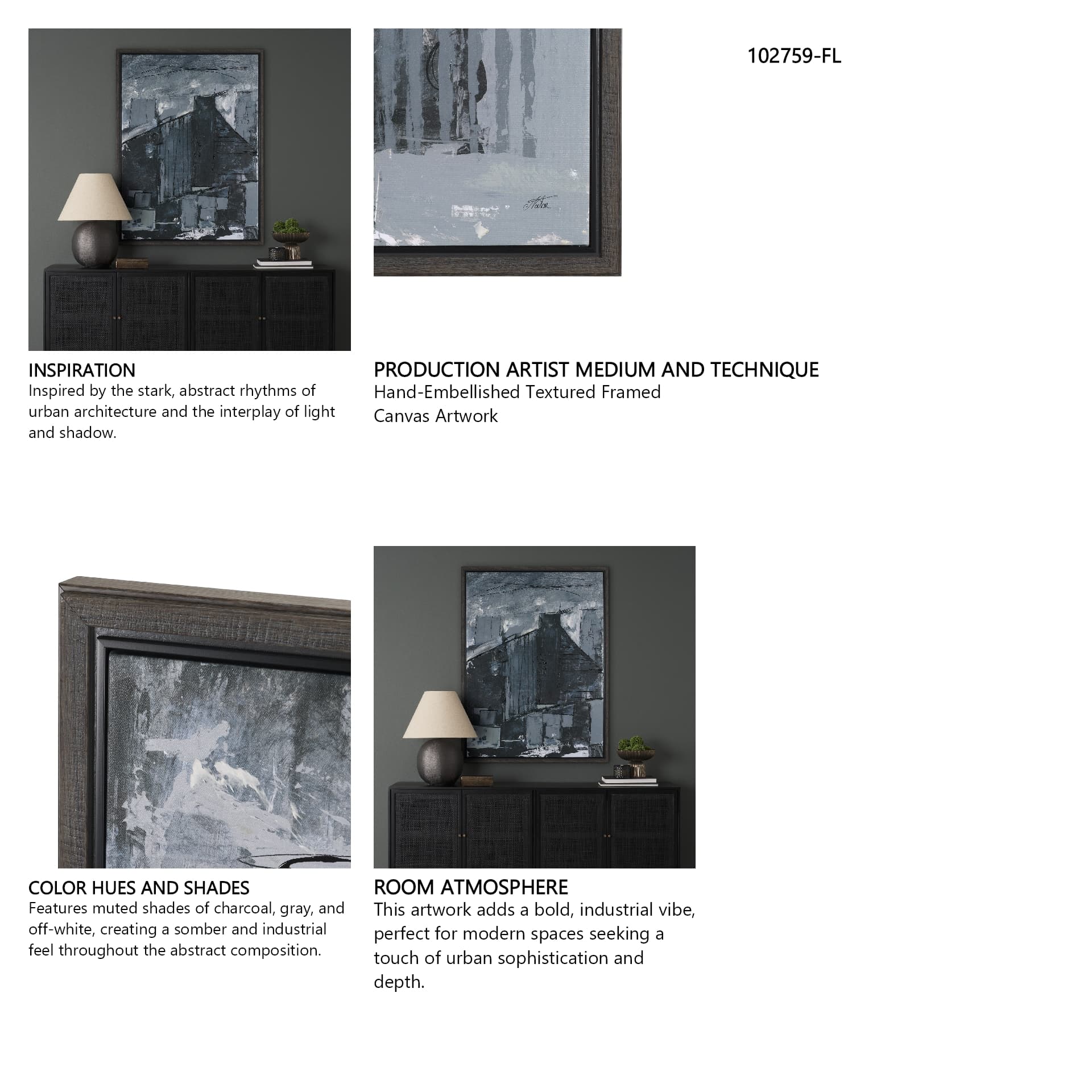 Community 4C by Mercana Studio Hand-Embellished Textured Framed Canvas Artwork — in a styled room