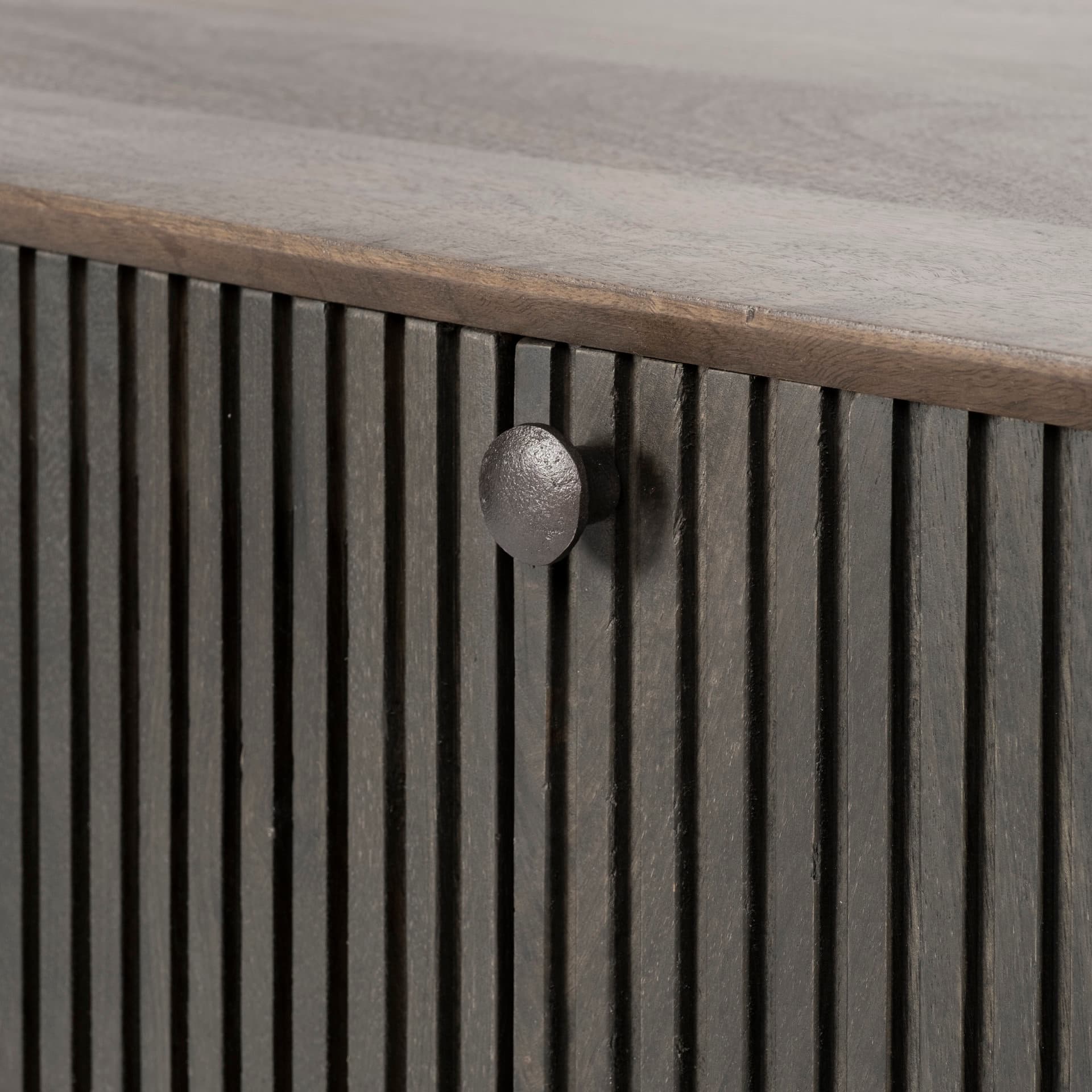 Grace I Two-Toned Brown Solid Wood TV Stand Media Console with Slated Doors, TV up to 82" — product photograph