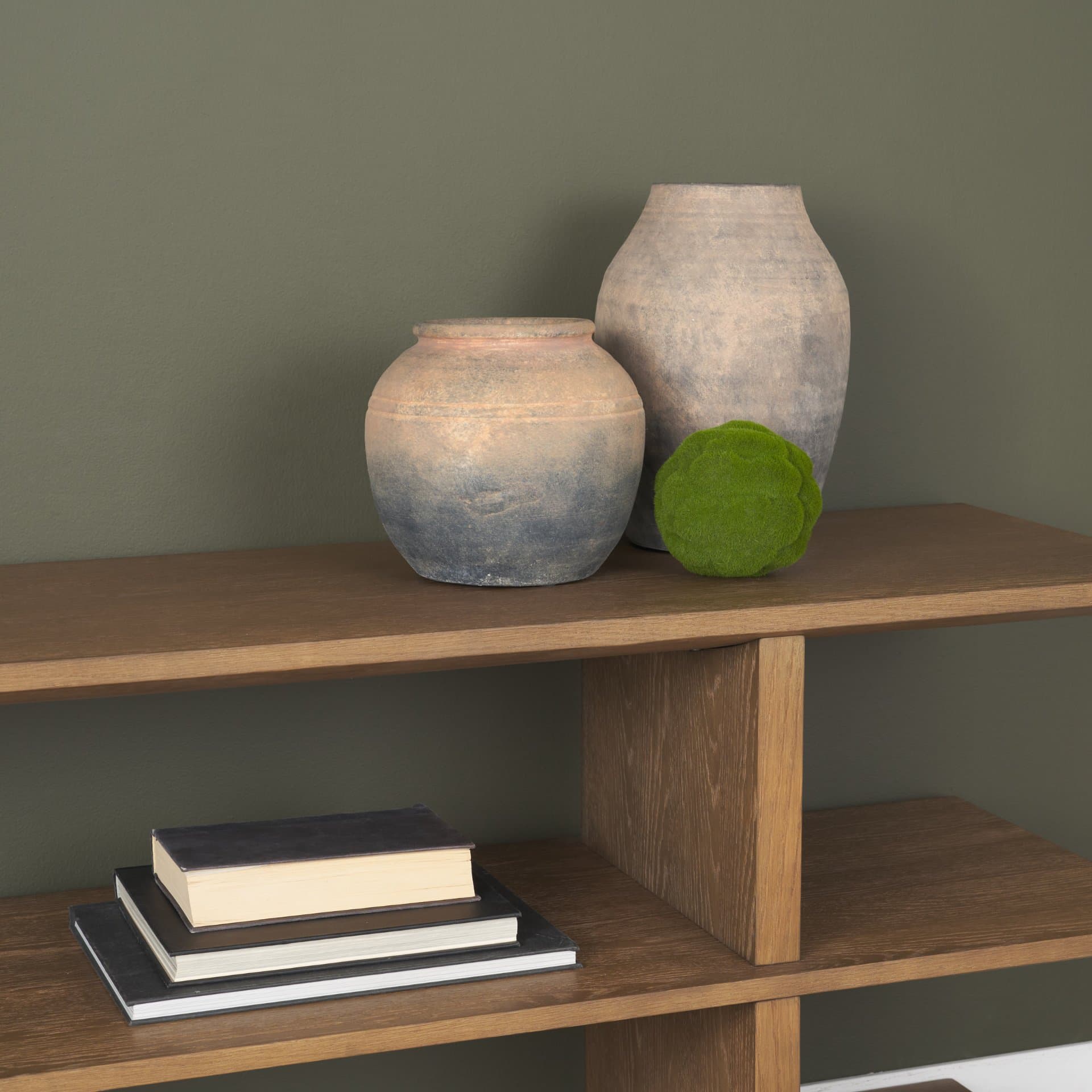 Cotto 8.7H Weathered Round Terracotta Vase — in a styled room