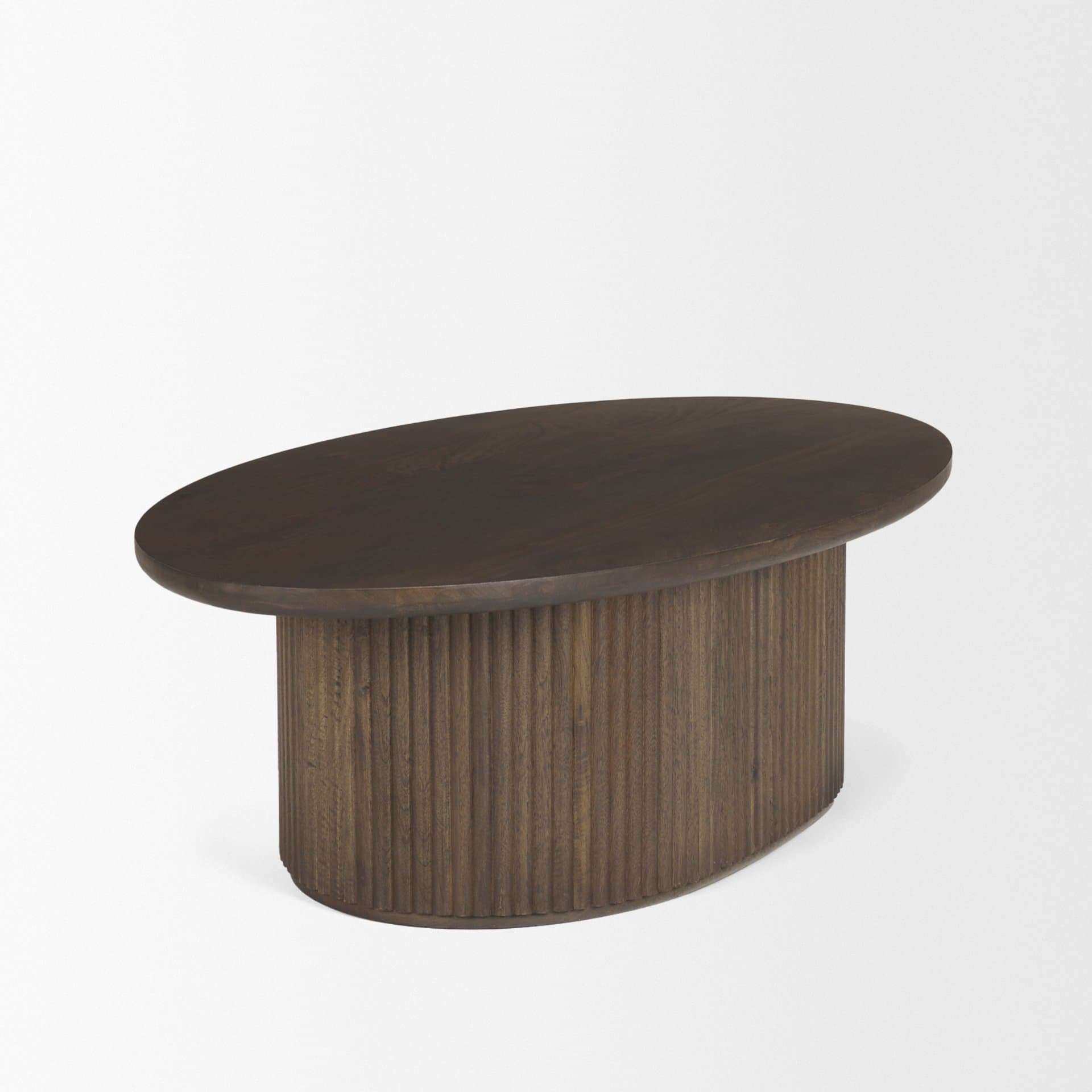 Terra 48L x 28W x 15H Dark Brown Wood Oval Fluted Coffee Table — product photograph