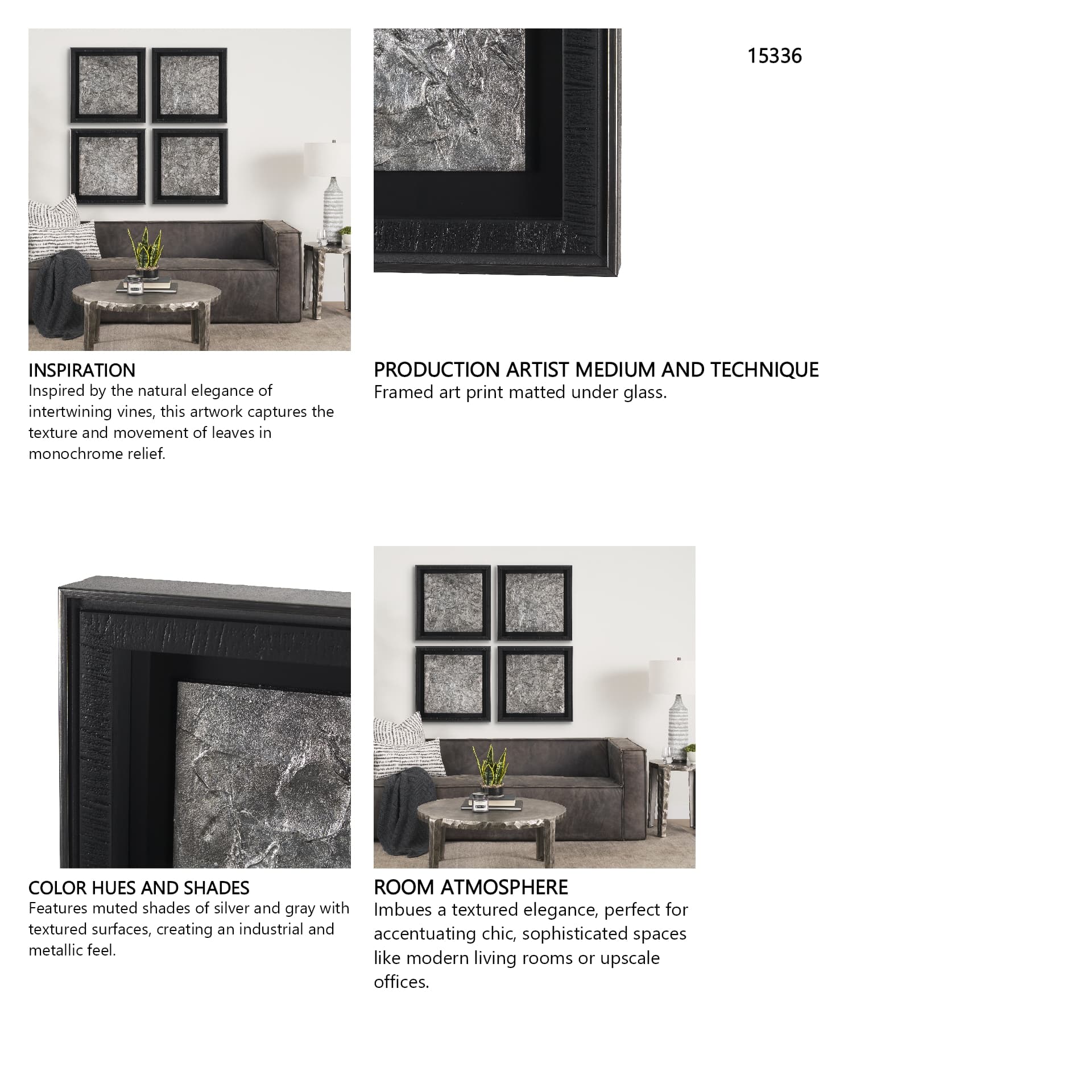 Pewter Leaves IV by Morgan McLaren a Framed Art Print Matted under Glass — in a styled room