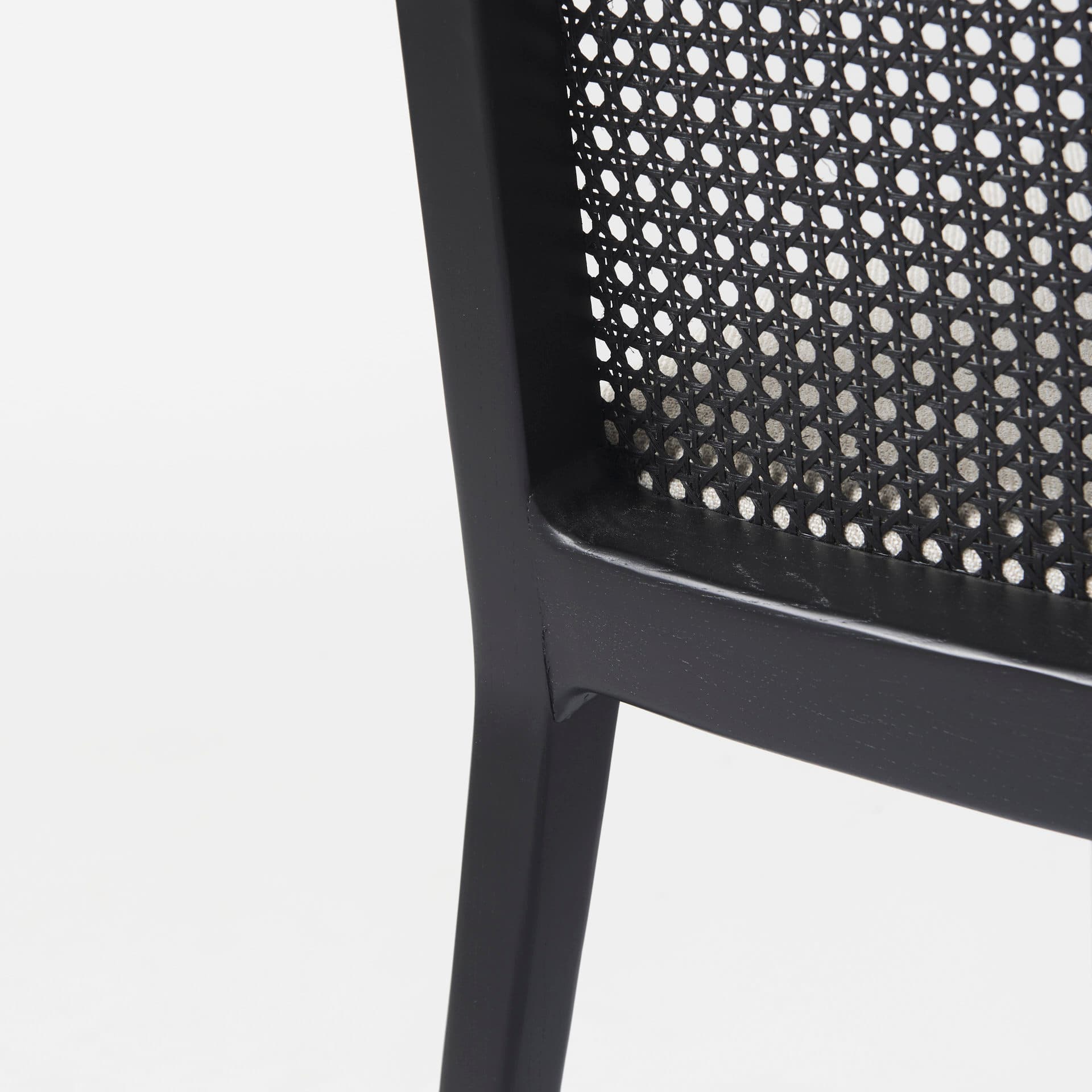 Clara Cane Back Dining Side Chair | Cream Fabric w/ Black Wood — product photograph