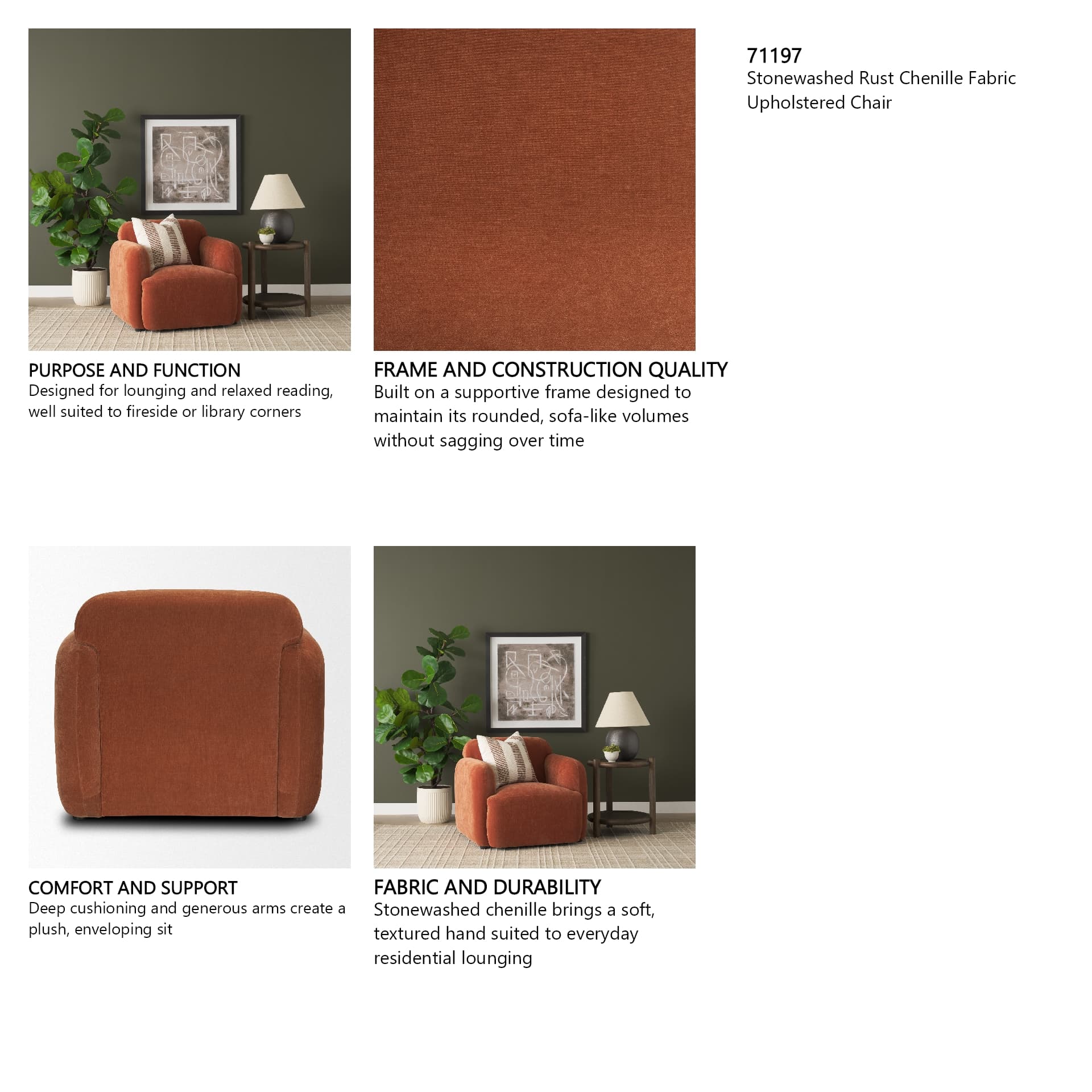 Saga Stonewashed Rust Chenille Fabric Upholstered Chair — product photograph