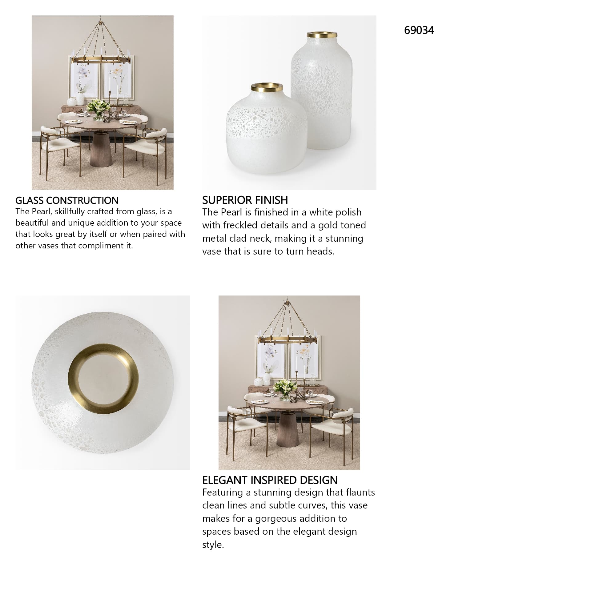 Pearl Short White Gold Rim Glass Vase — in a styled room
