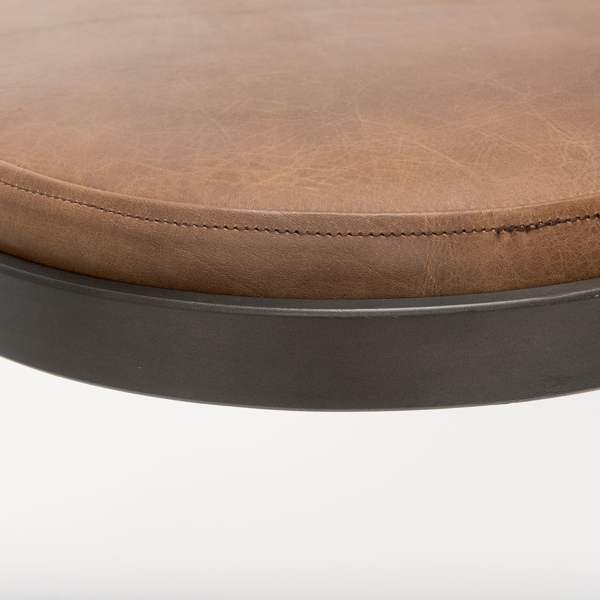 Tyson Backless 27.5in Seat Counter Stool | Brown Leather w/ Metal — product photograph
