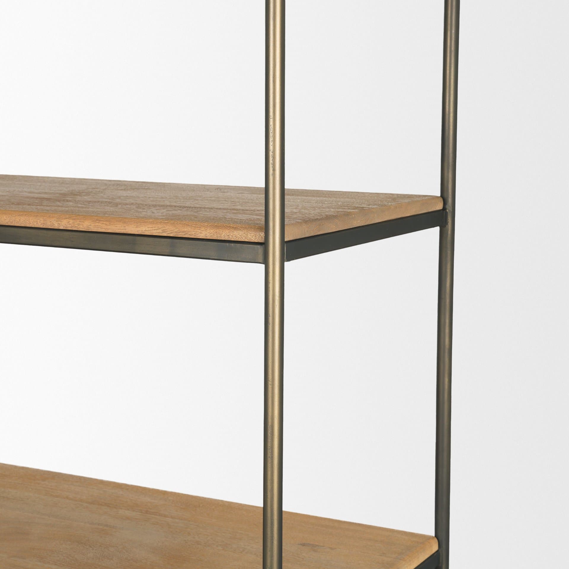 Baron Light Brown Wood w/ Gunmetal 2-Door Open Shelving Unit — product photograph