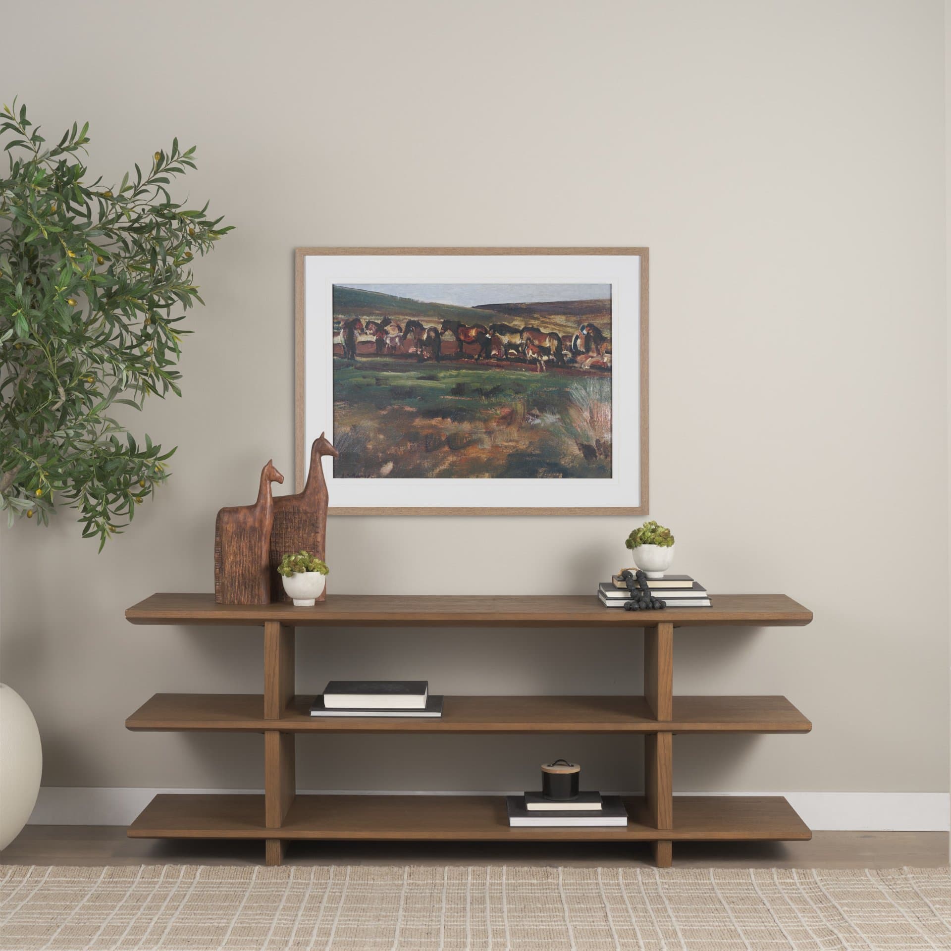 Exmoor Ponies by Sir Alfred Munnings Hand-Embellished Framed Artwork Matted under Glass — in a styled room