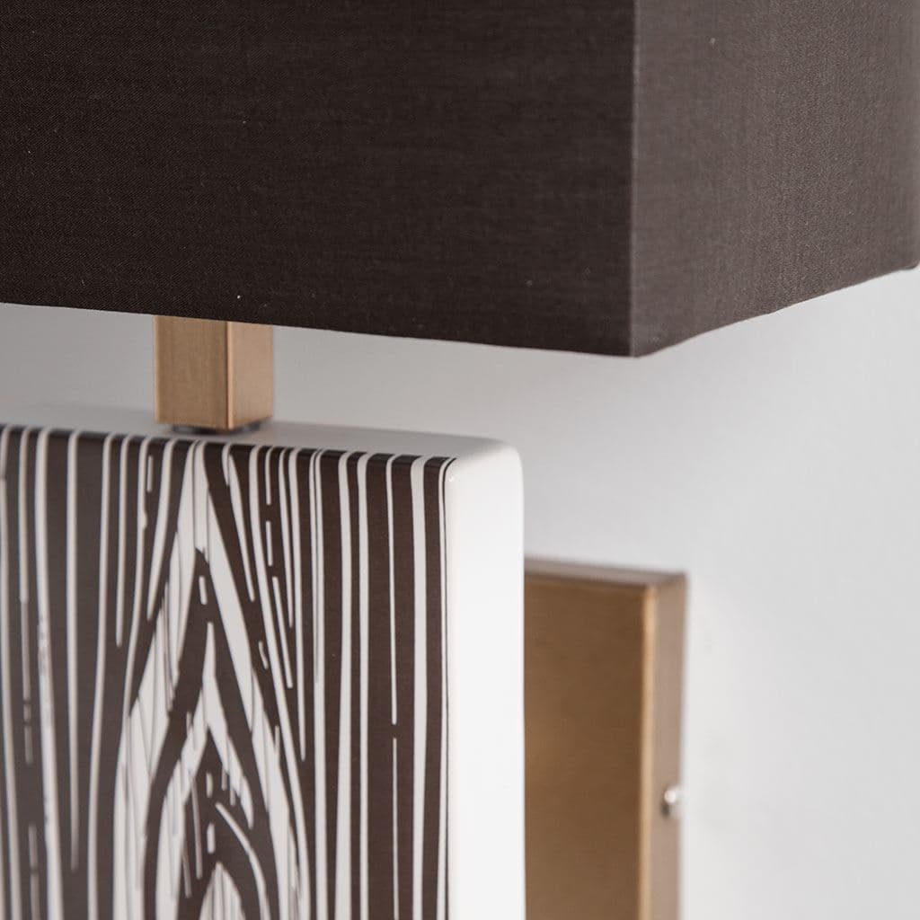 Maravilla III 11x17 Black/White Pattered Base Black Fabric Shade Wall Sconce — product photograph
