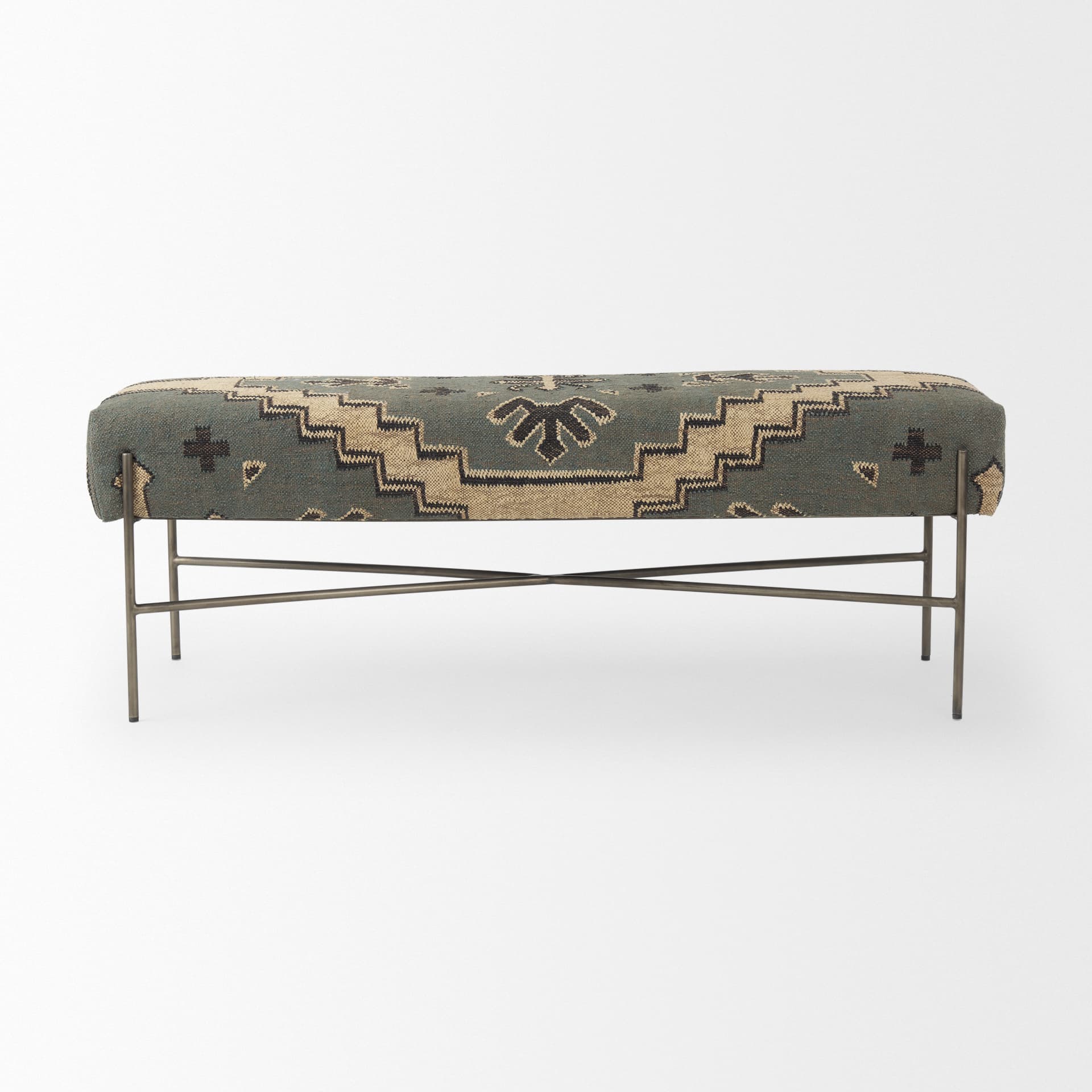 Avery I 55L x 17W Multi Colored Upholstered Patterned Seat Accent Bench — product photograph