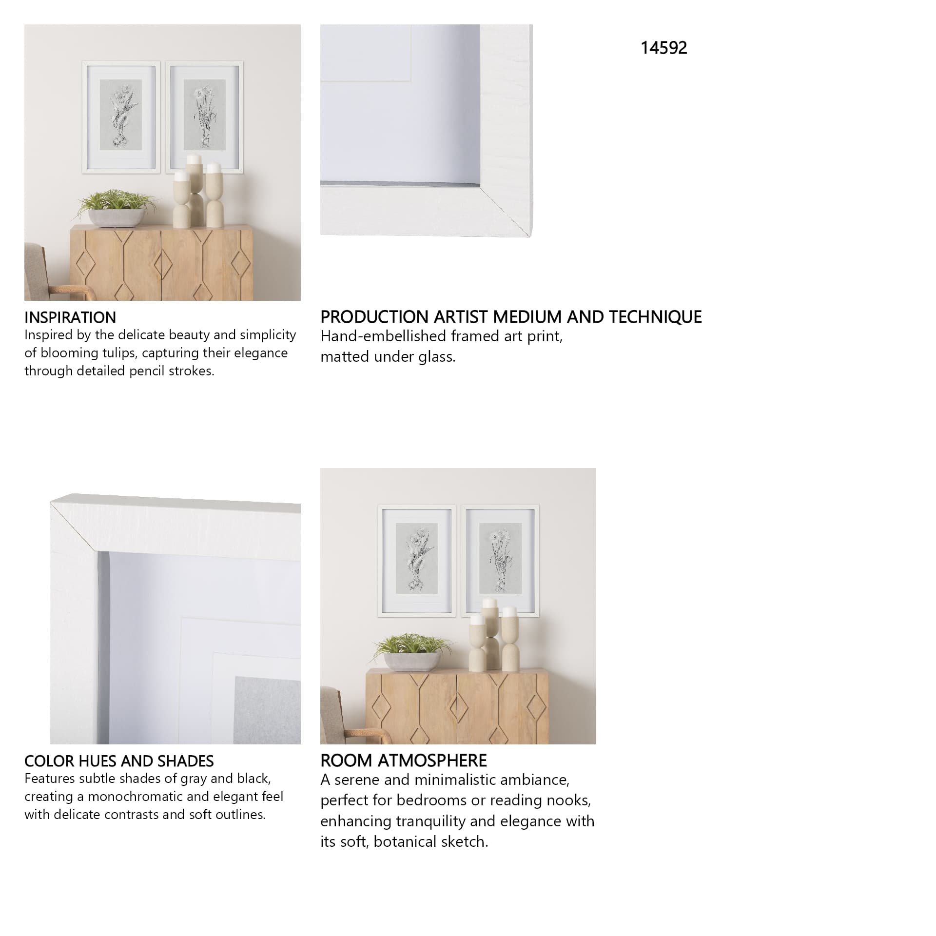 Botanical sketches I (Grey) by Mercana Studio Hand Embellished Framed Art Print Matted under Glass — in a styled room