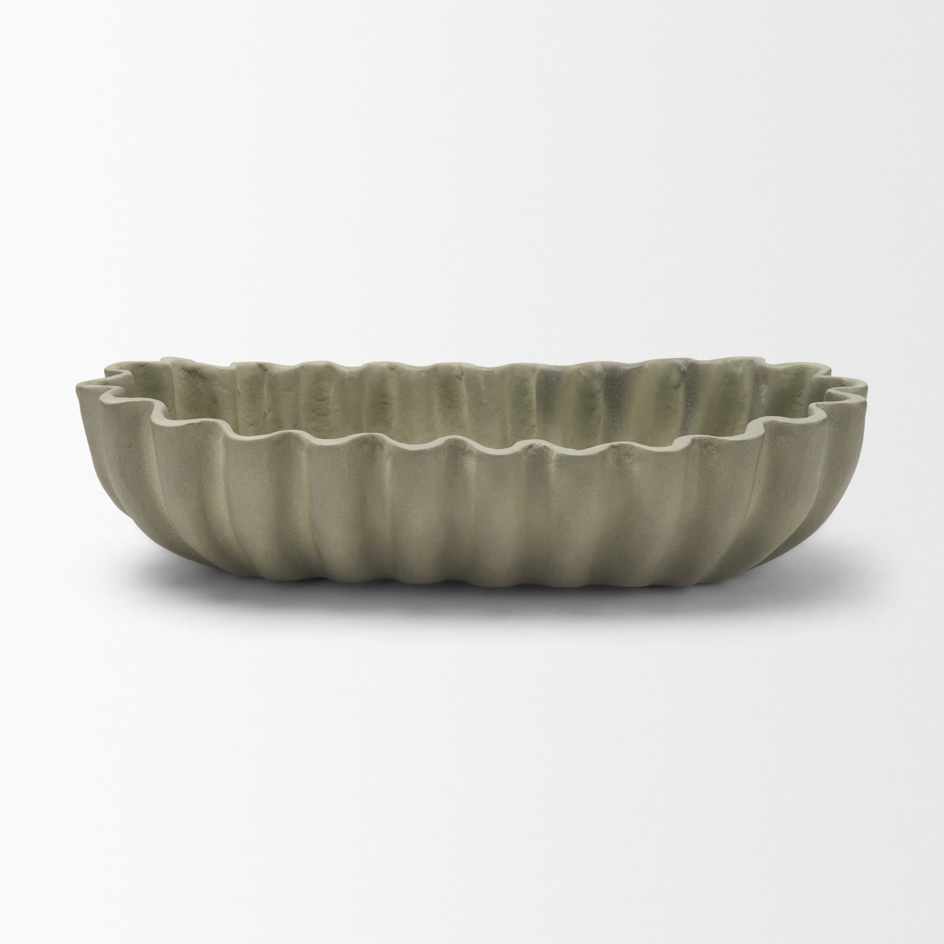 Camelia Large Fluted Sage Green Paper Mache Round Centerpiece Bowl — product photograph