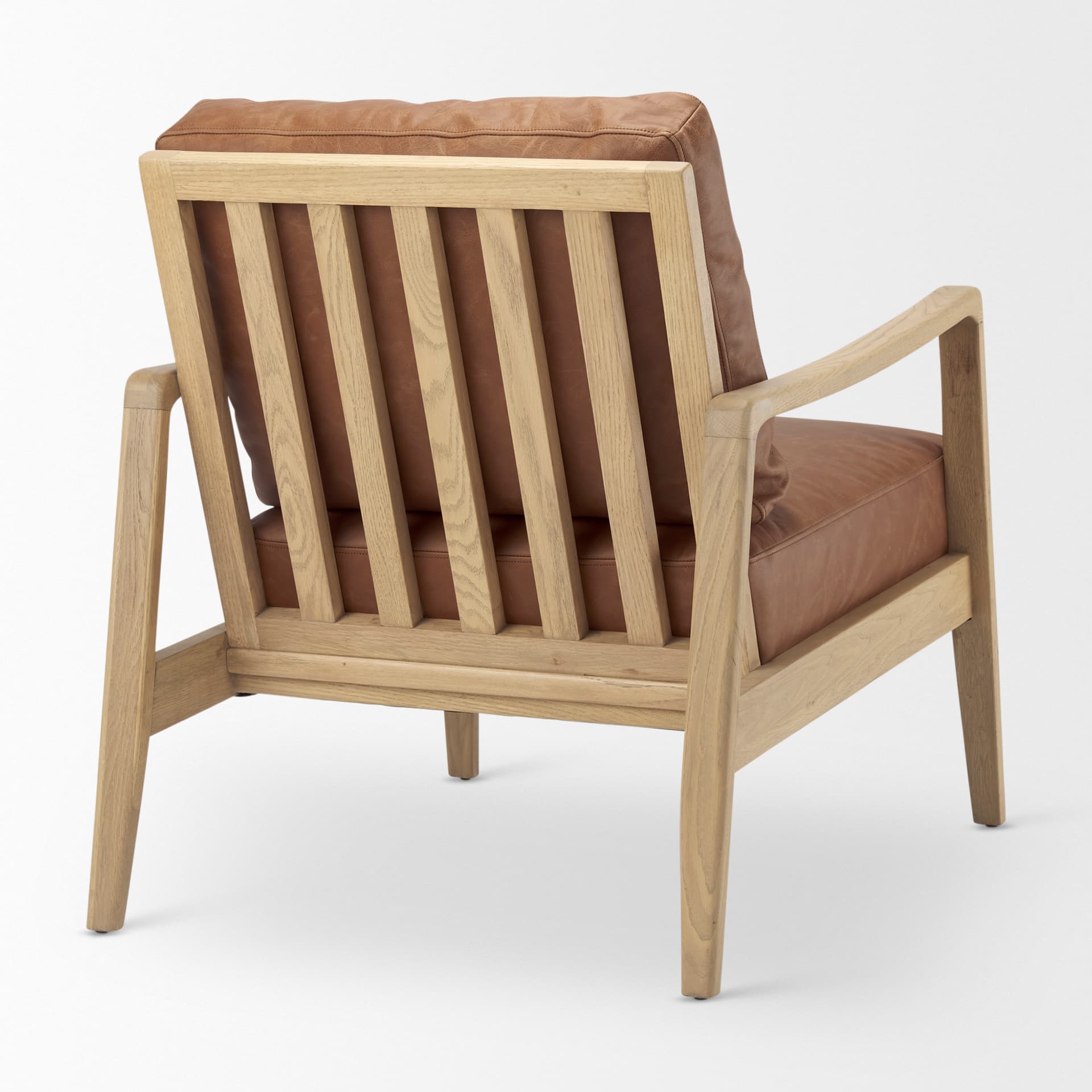 Raeleigh 28.0L x 34.1W x 34.4H Cognac Leather W/ Light Brown Wood Frame Accent Chair — product photograph