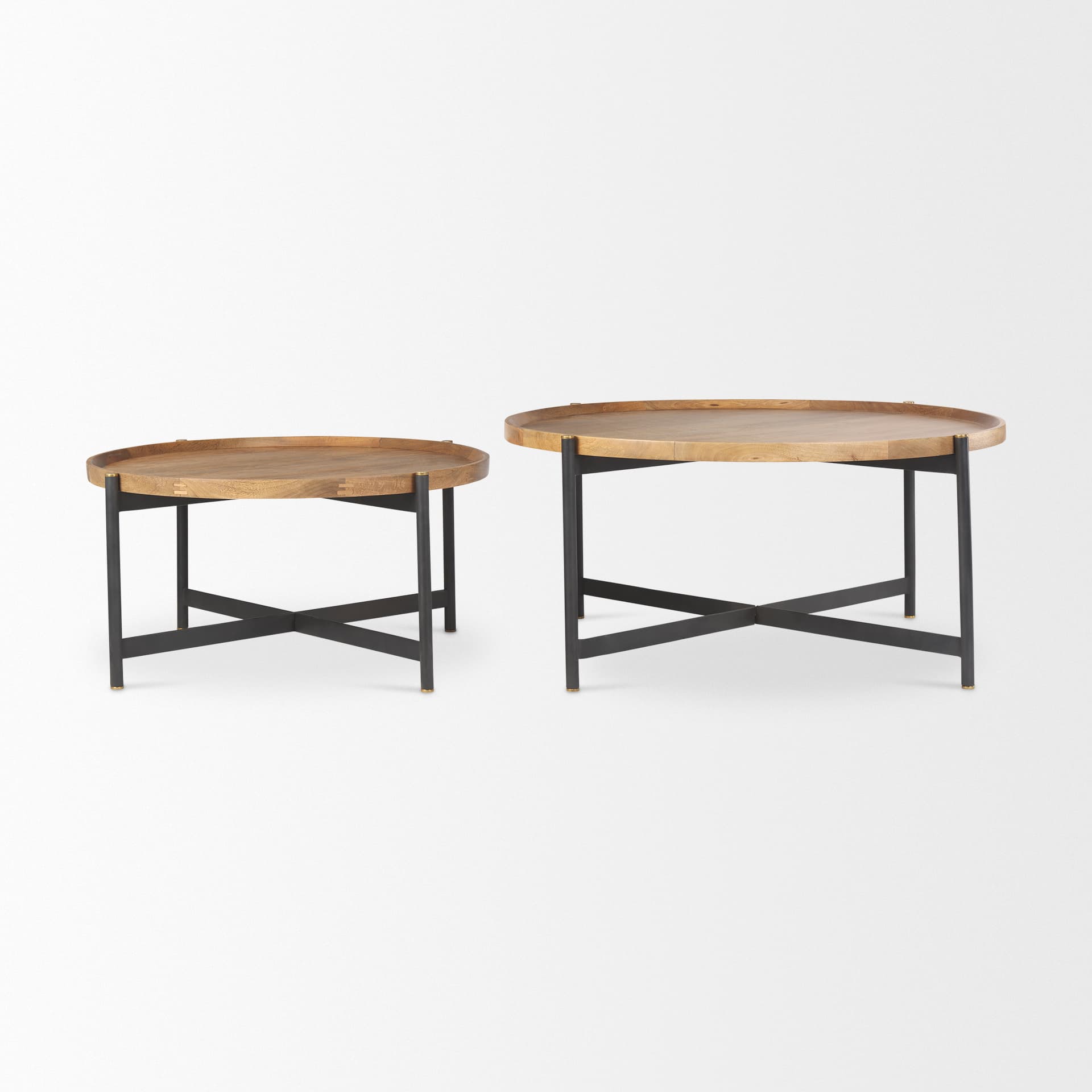 Marquisa 42" Round Medium Brown Wood W/Black Metal Large Coffee Table — product photograph