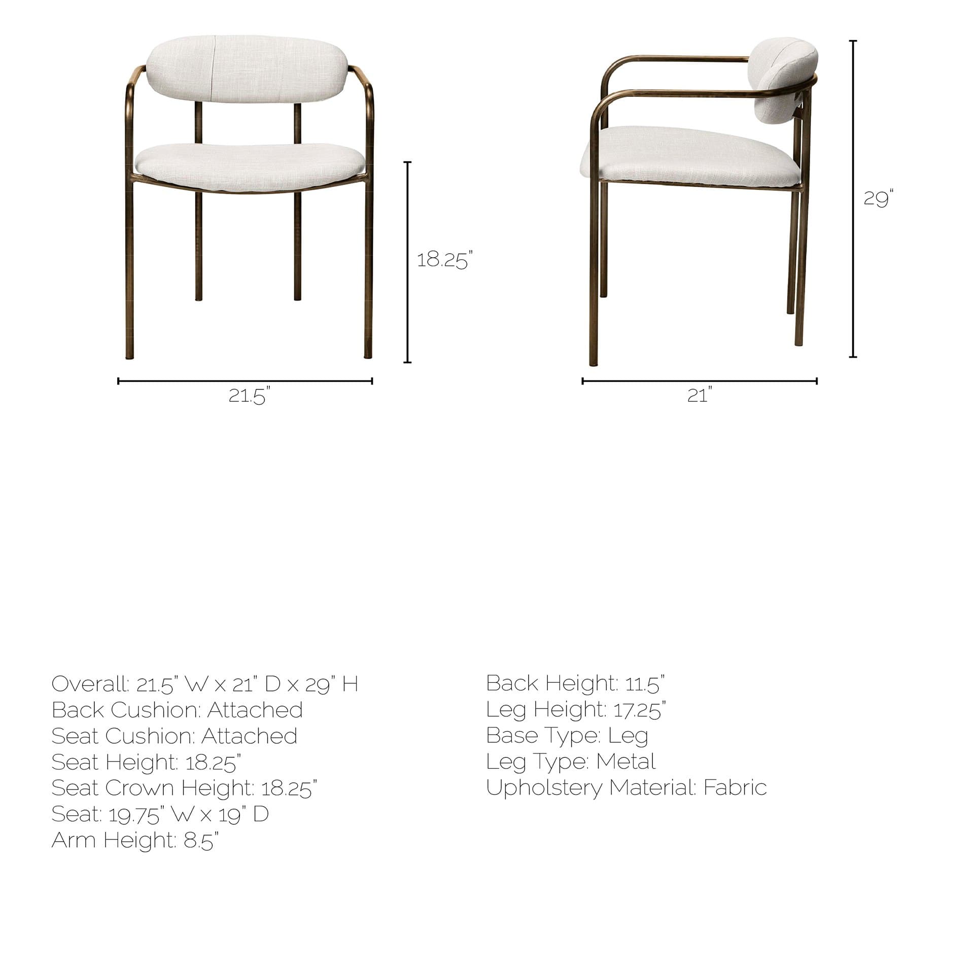 Parker Curved Back Dining Arm Chair | Cream Fabric w/ Gold Metal — product photograph