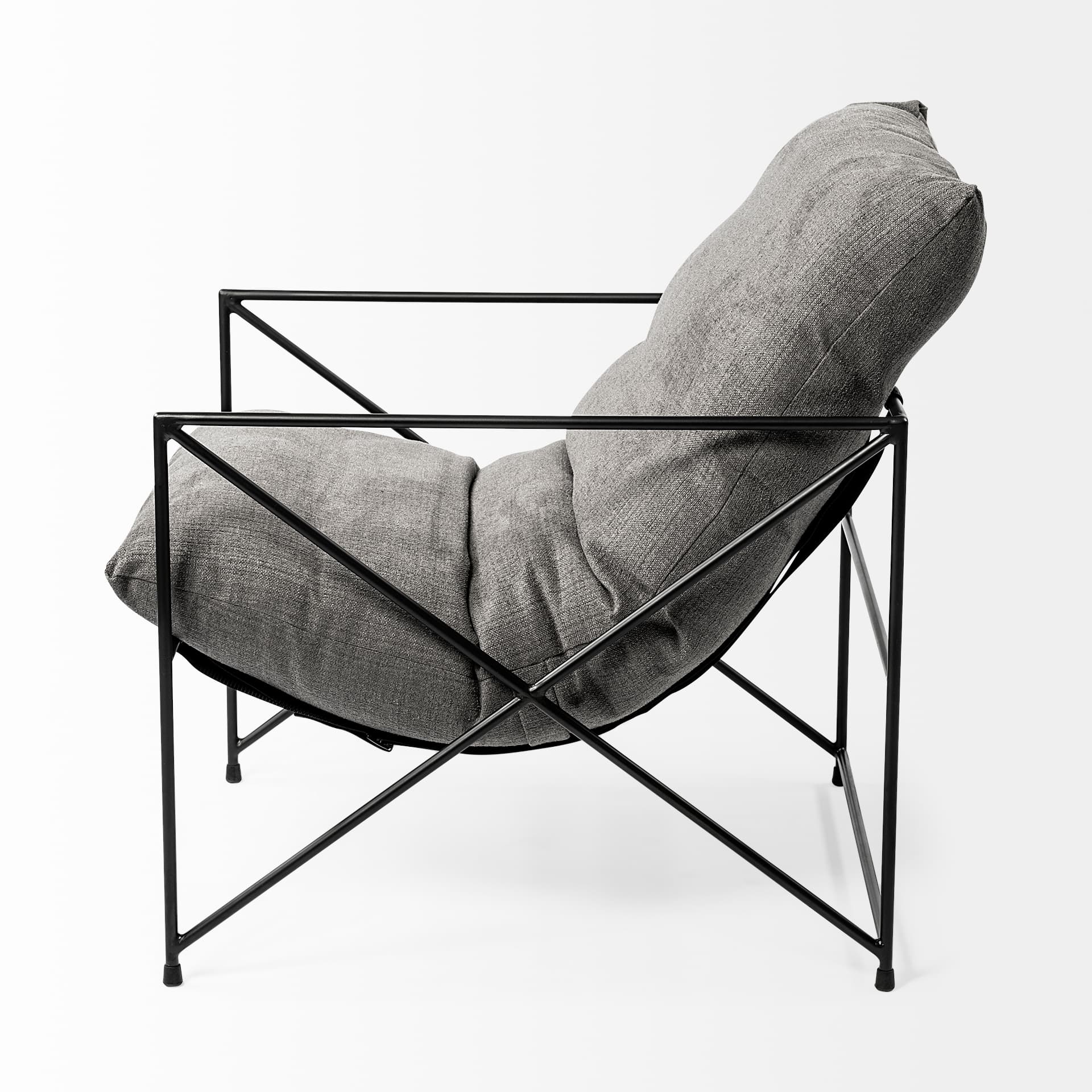 Leonidas 28.5L x 29.5W x 34.0H Grey Fabric Wrap Black Metal Frame Accent Chair — product photograph