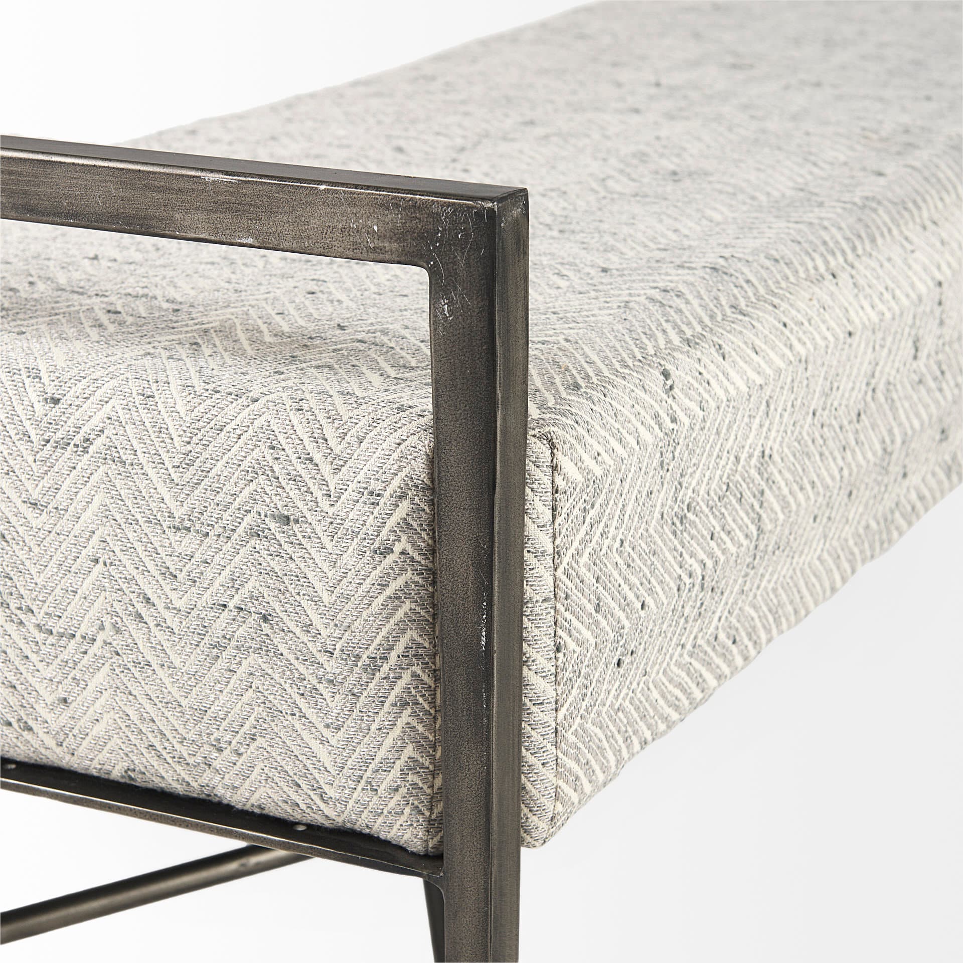Charlotte 55.0L Gray Herringbone Fabric Seat w/ Antique Nickel Metal Frame Bench — product photograph