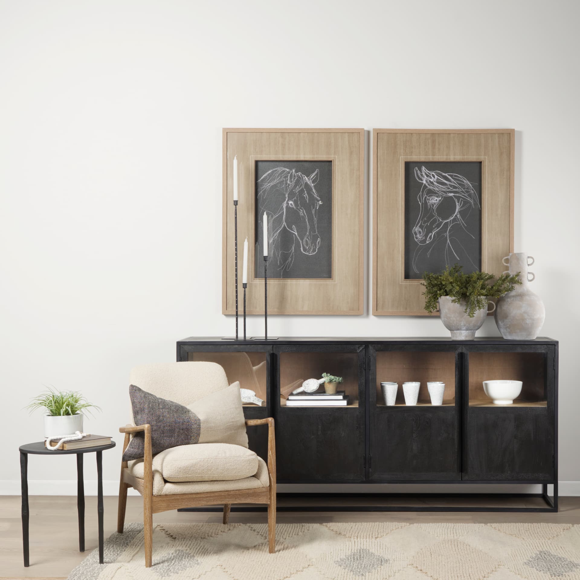 Sloan 80.0L x 17.0W x 36.0H Black Wood W/Black Metal Frame Sideboard — product photograph