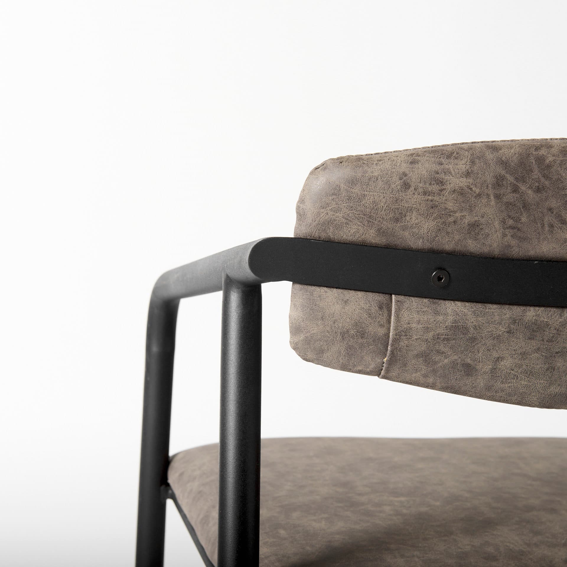 Langston Open Back Dining Arm Chair | Brown Faux Leather w/ Black Iron — product photograph