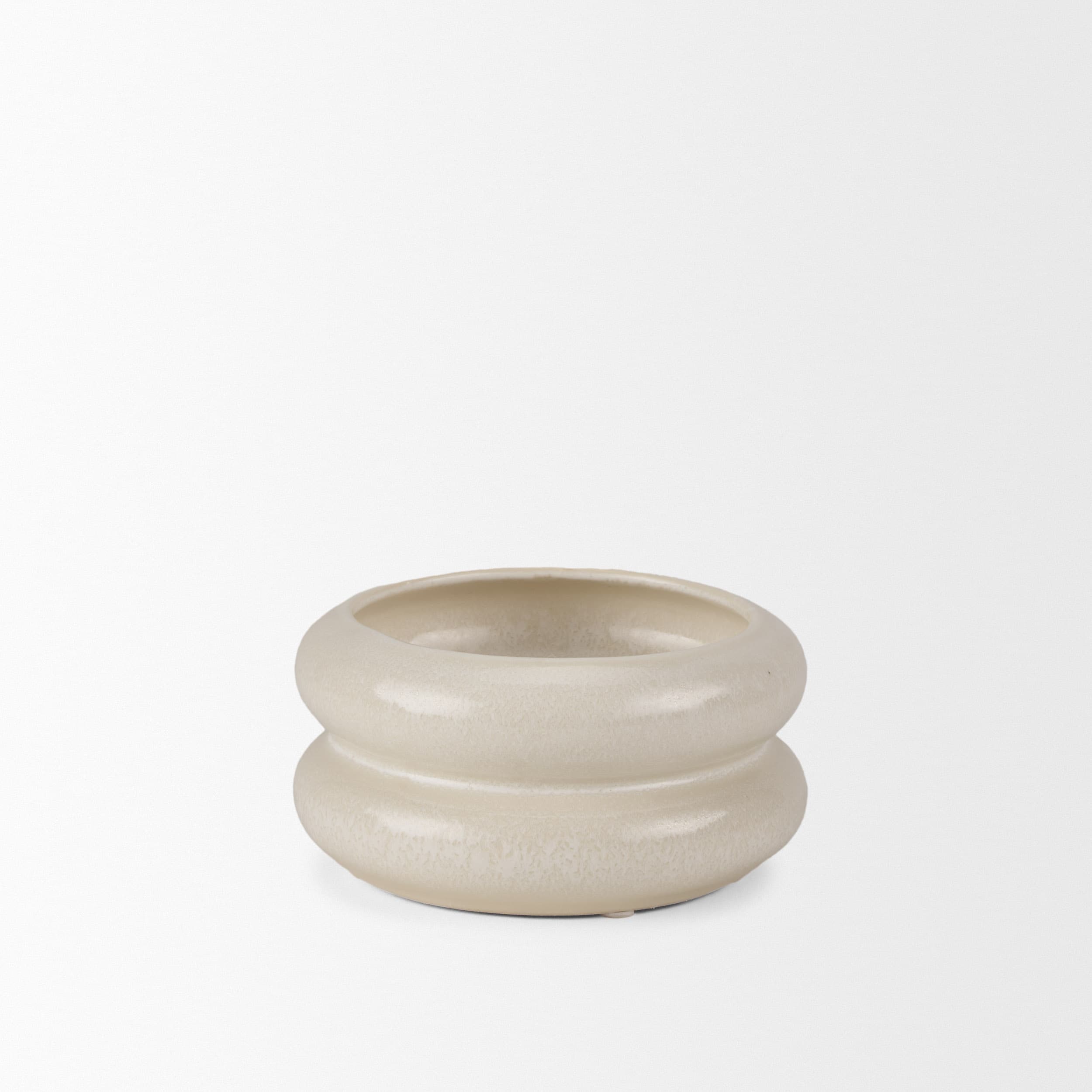 Twyla Short Cream Glazed Ring Pot — product photograph