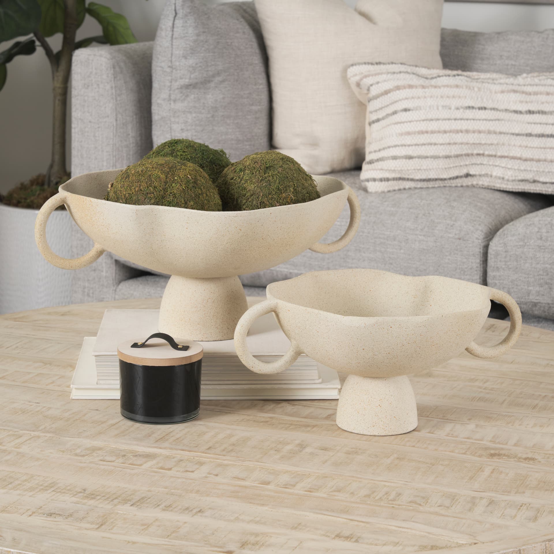 Radka Beige Textured Large Metal Decorative Bowl — product photograph
