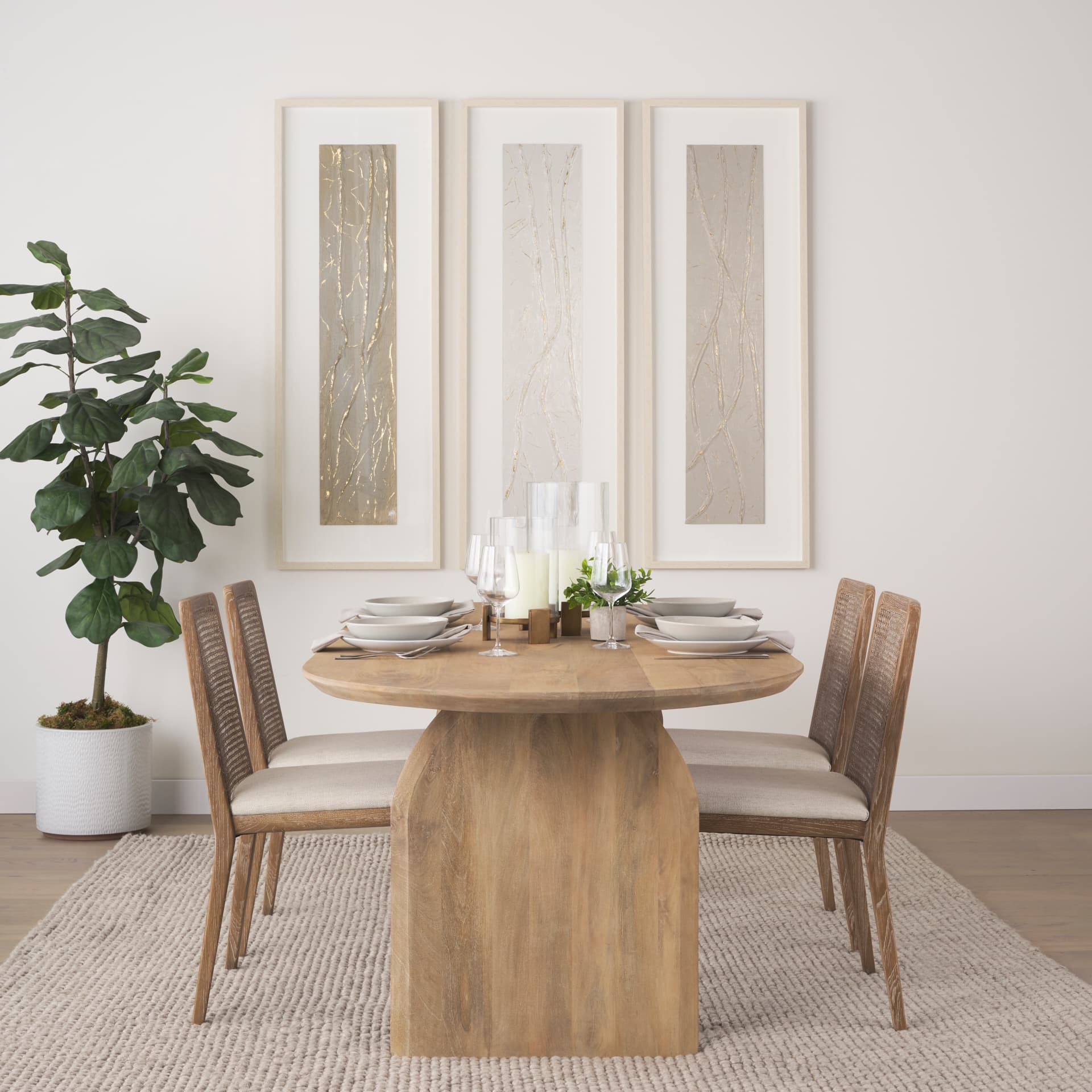 Clara Cane Back Dining Side Chair | Cream Fabric w/ Brown Wood — product photograph